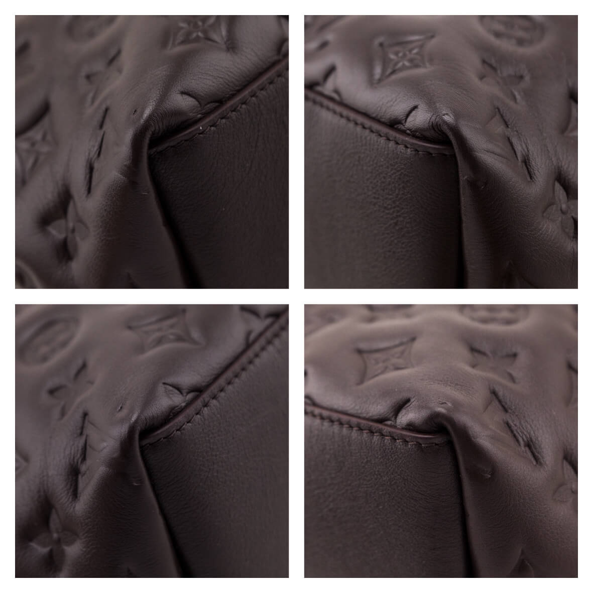 Louis Vuitton Chocolate Calfskin Embossed Monogram Coussin Hobo MM