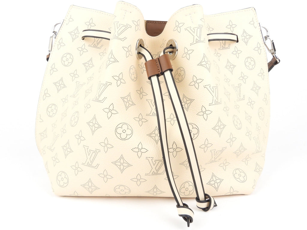 Louis Vuitton Crème Beige and Brown Mahina Perforated Calfskin Leather Girolata Two Way Shoulder Bag
