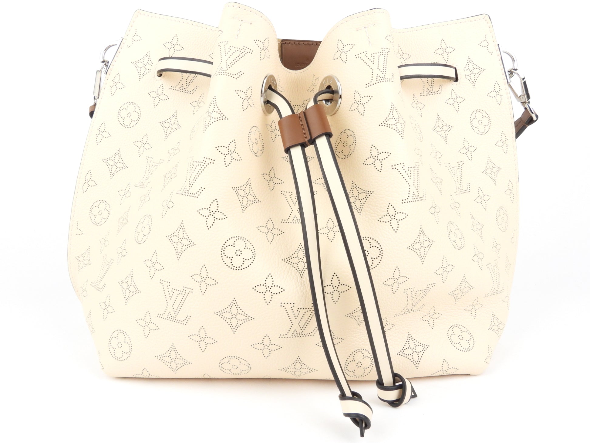 Louis Vuitton Crème Beige and Brown Mahina Perforated Calfskin Leather Girolata Two Way Shoulder Bag