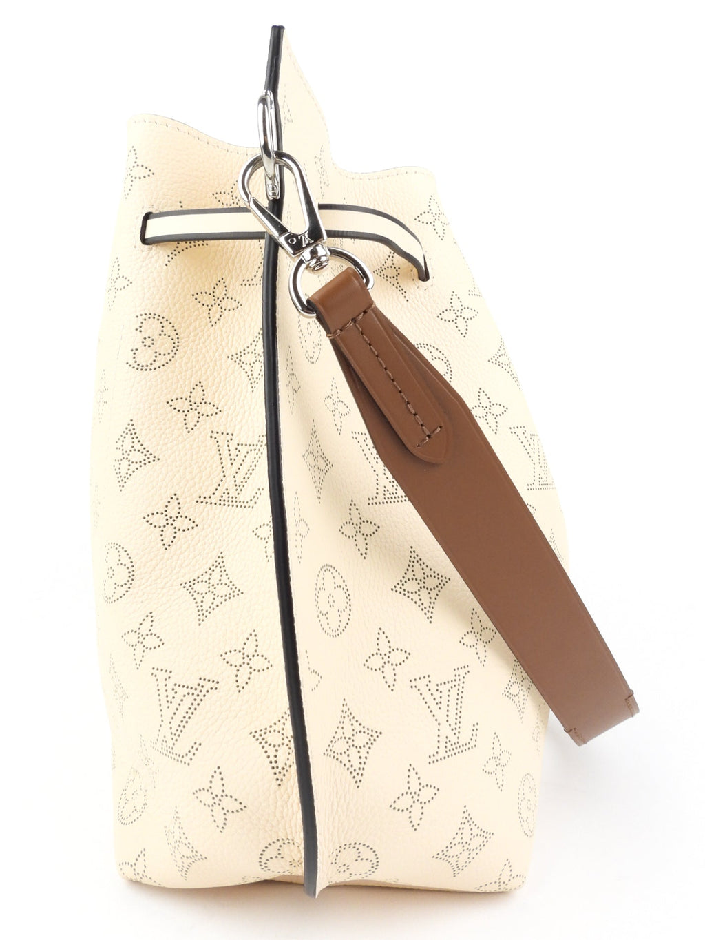 Louis Vuitton Crème Beige and Brown Mahina Perforated Calfskin Leather Girolata Two Way Shoulder Bag