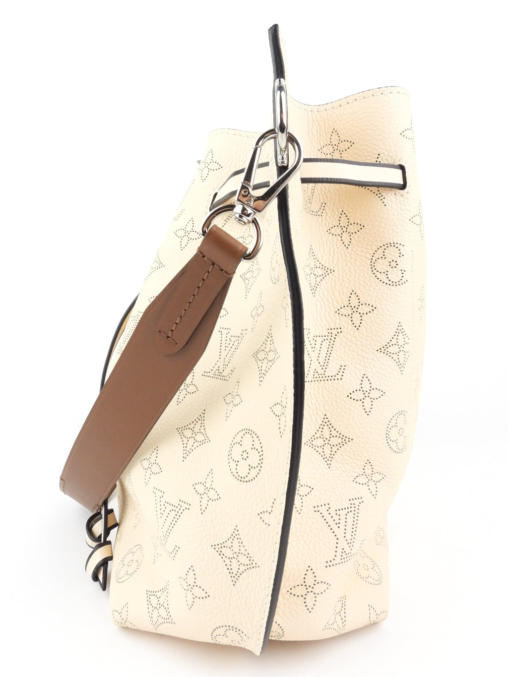Louis Vuitton Crème Beige and Brown Mahina Perforated Calfskin Leather Girolata Two Way Shoulder Bag