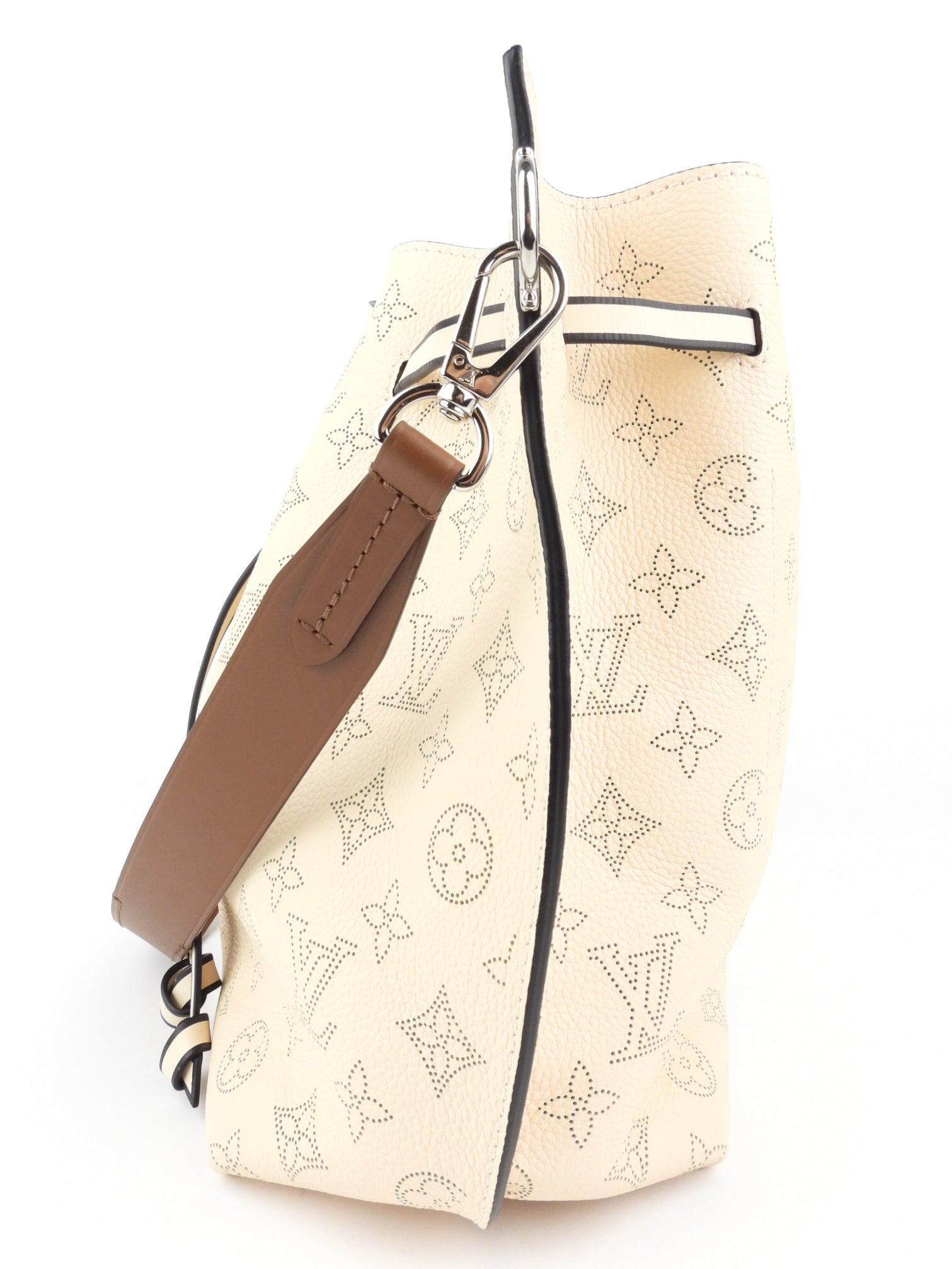 Louis Vuitton Crème Beige and Brown Mahina Perforated Calfskin Leather Girolata Two Way Shoulder Bag