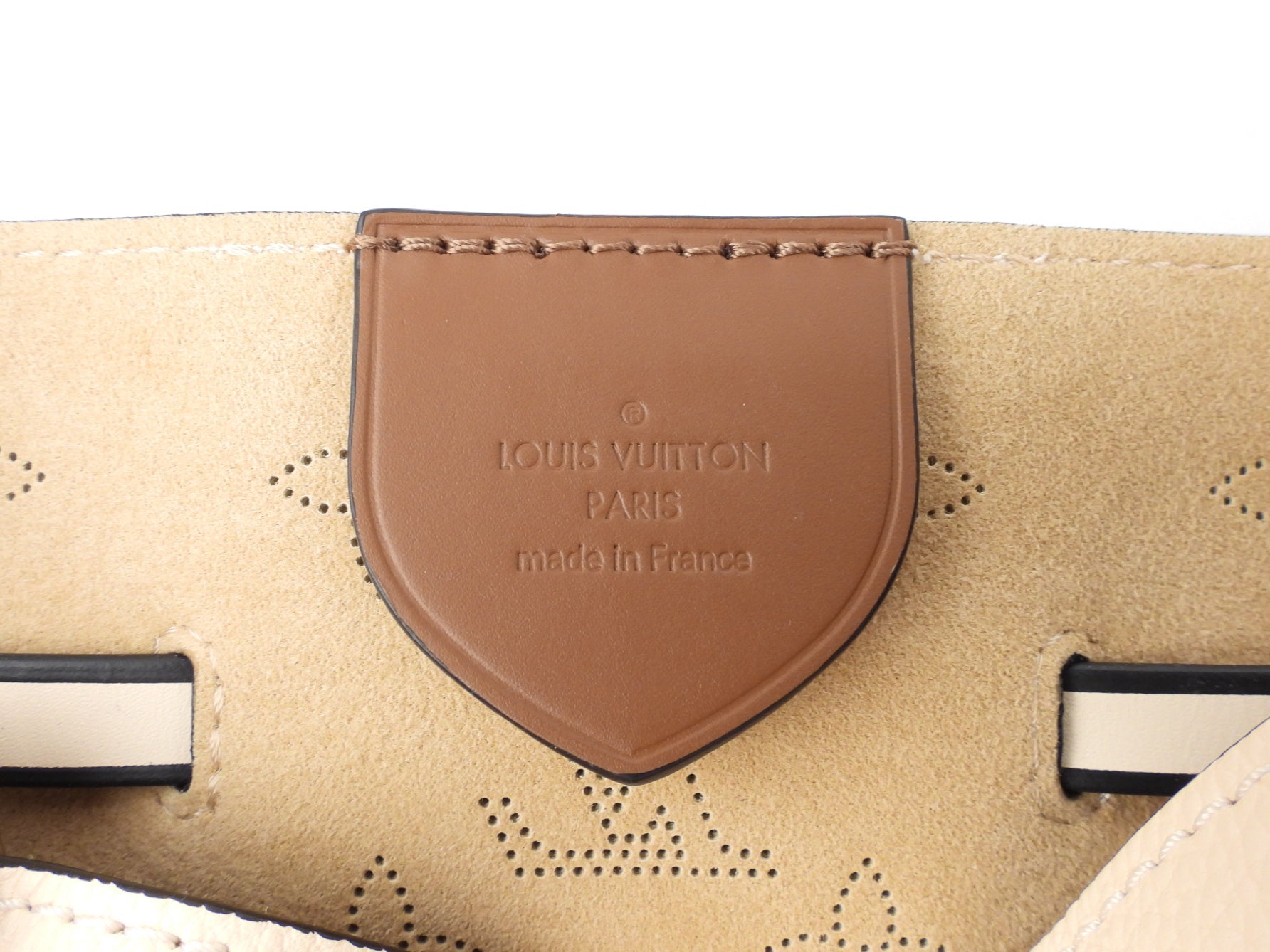 Louis Vuitton Crème Beige and Brown Mahina Perforated Calfskin Leather Girolata Two Way Shoulder Bag