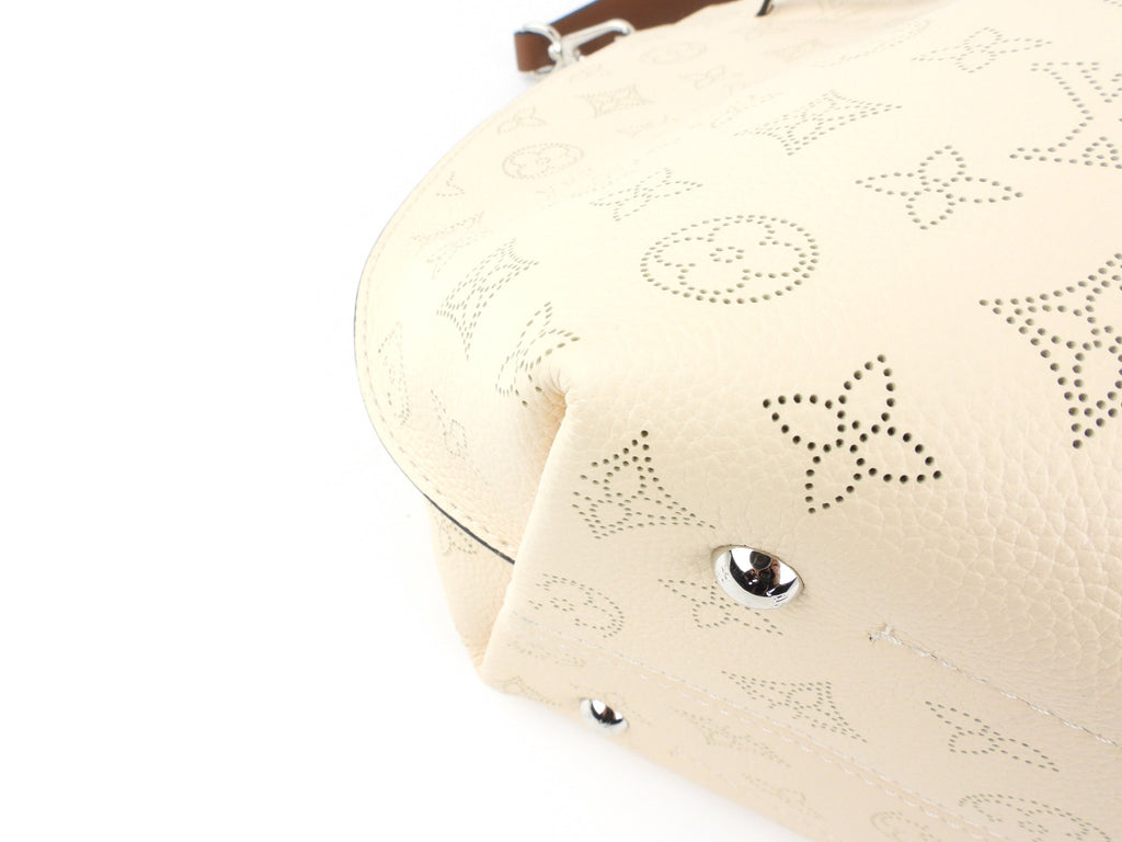 Louis Vuitton Crème Beige and Brown Mahina Perforated Calfskin Leather Girolata Two Way Shoulder Bag