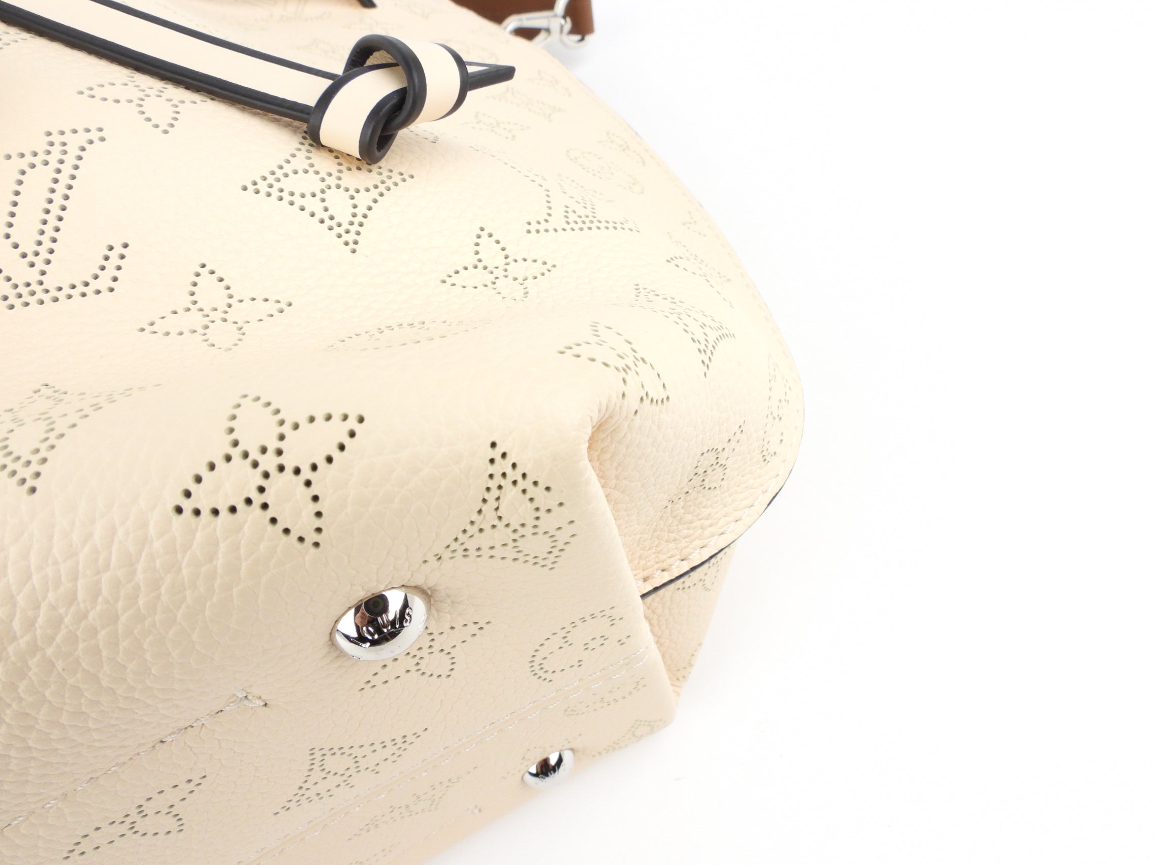 Louis Vuitton Crème Beige and Brown Mahina Perforated Calfskin Leather Girolata Two Way Shoulder Bag