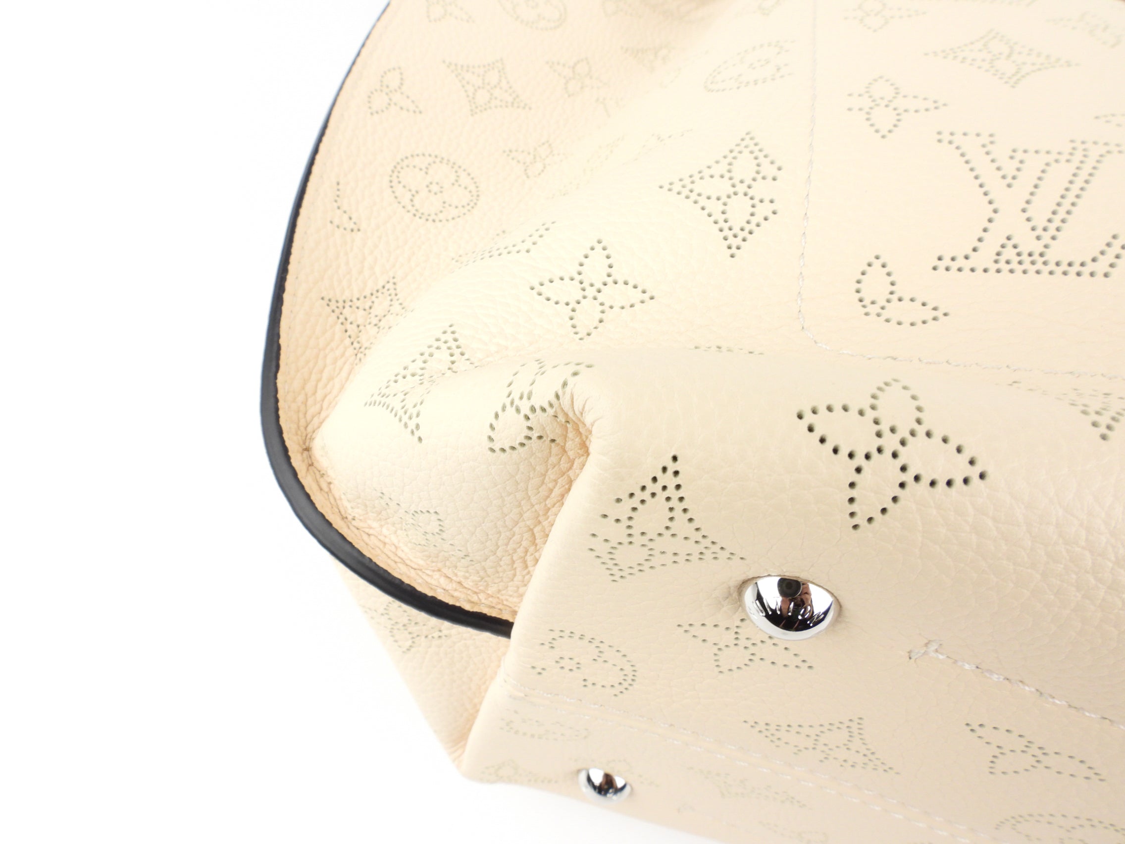Louis Vuitton Crème Beige and Brown Mahina Perforated Calfskin Leather Girolata Two Way Shoulder Bag