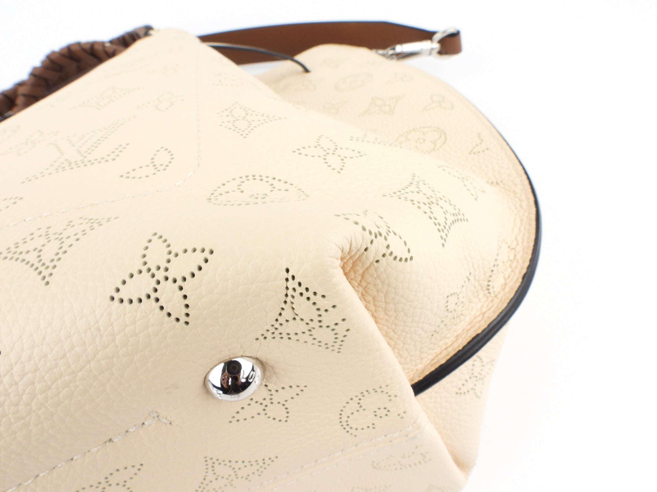 Louis Vuitton Crème Beige and Brown Mahina Perforated Calfskin Leather Girolata Two Way Shoulder Bag