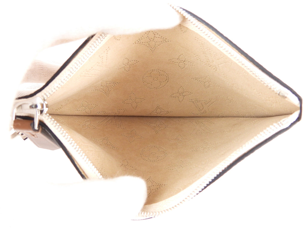 Louis Vuitton Crème Beige and Brown Mahina Perforated Calfskin Leather Girolata Two Way Shoulder Bag
