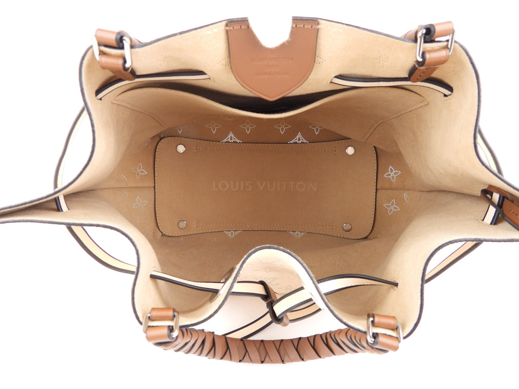 Louis Vuitton Crème Beige and Brown Mahina Perforated Calfskin Leather Girolata Two Way Shoulder Bag