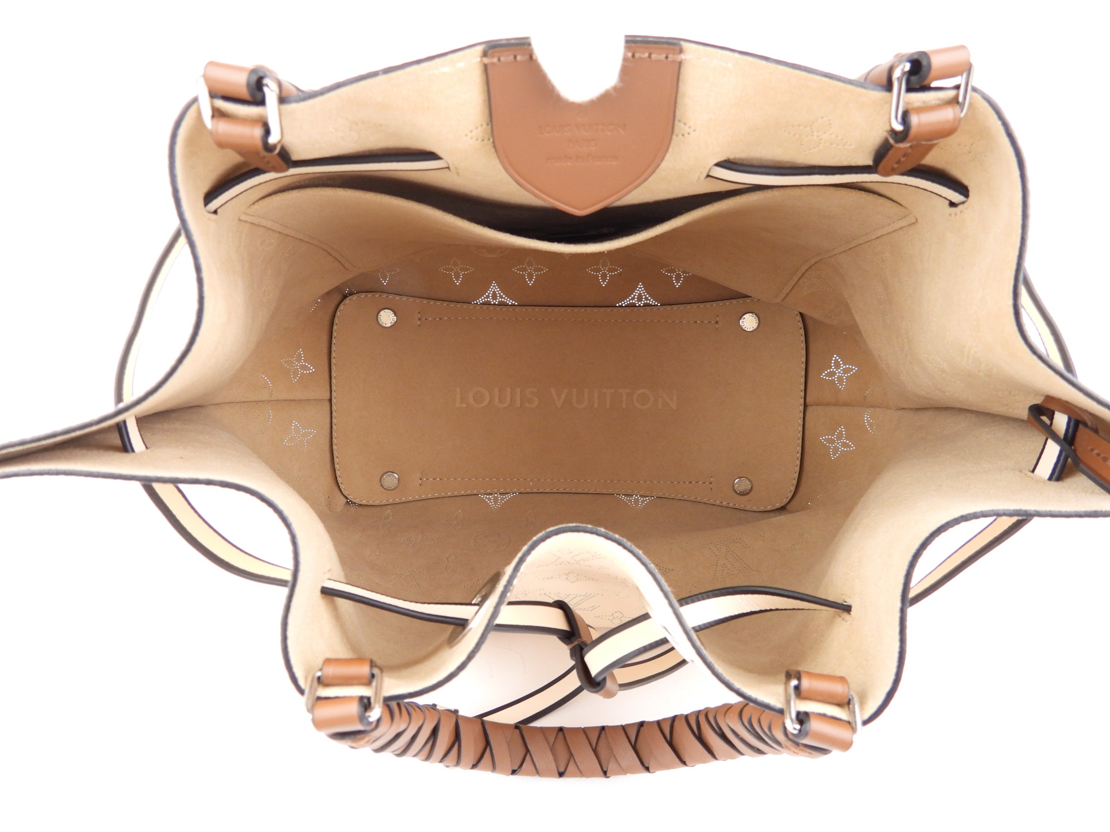 Louis Vuitton Crème Beige and Brown Mahina Perforated Calfskin Leather Girolata Two Way Shoulder Bag