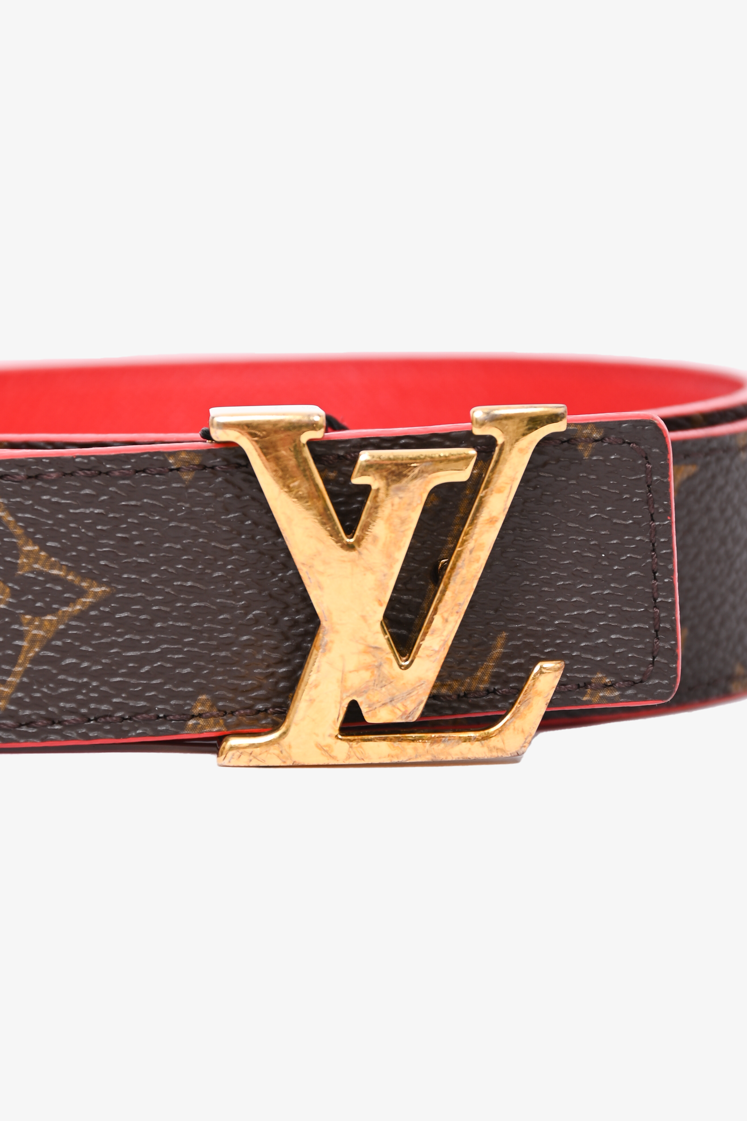 Louis Vuitton Monogram/Red Leather Reversible Belt Size 75