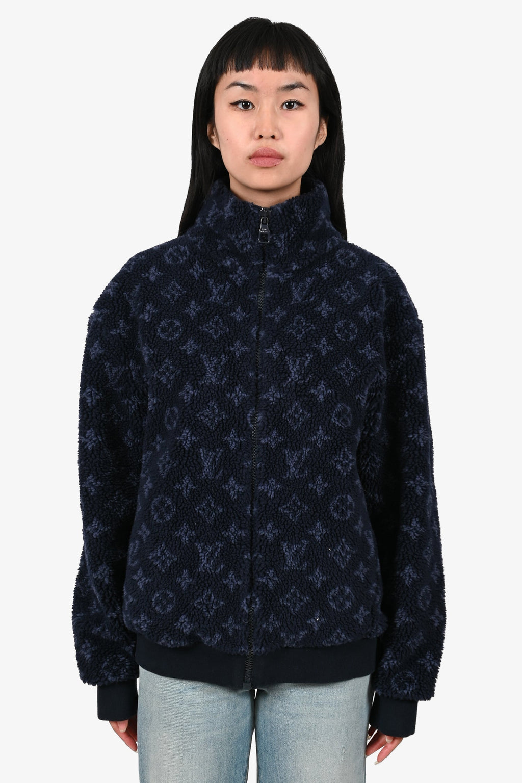 Louis Vuitton Navy Fleece Monogram Teddy Zip Size S