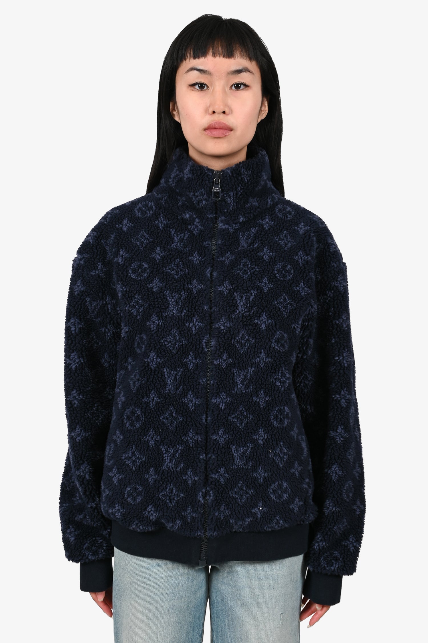 Louis Vuitton Navy Fleece Monogram Teddy Zip Size S