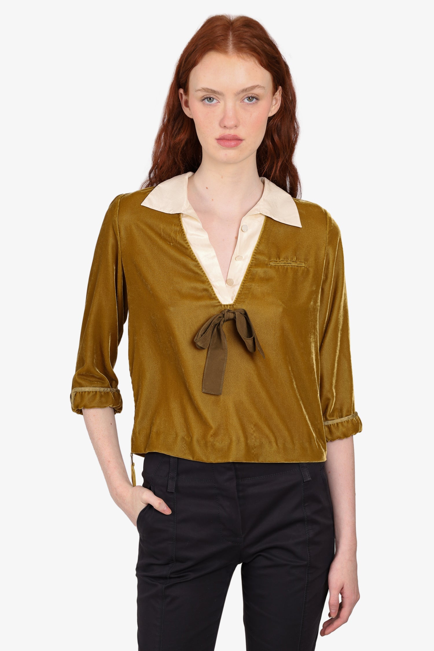 Louis Vuitton Olive Velvet Bow Top Size 40