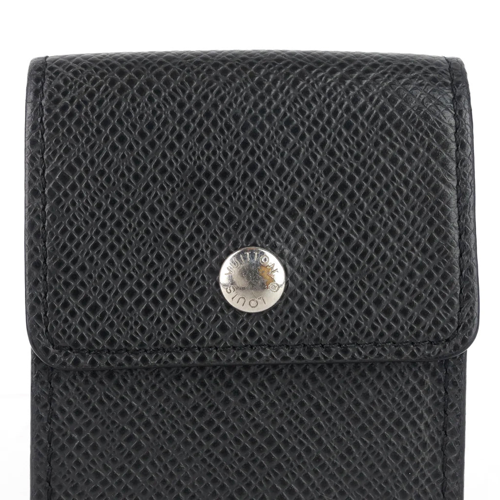 Louis Vuitton Porte Cles Badge Ardoise Black Taiga Leather Key Pouch