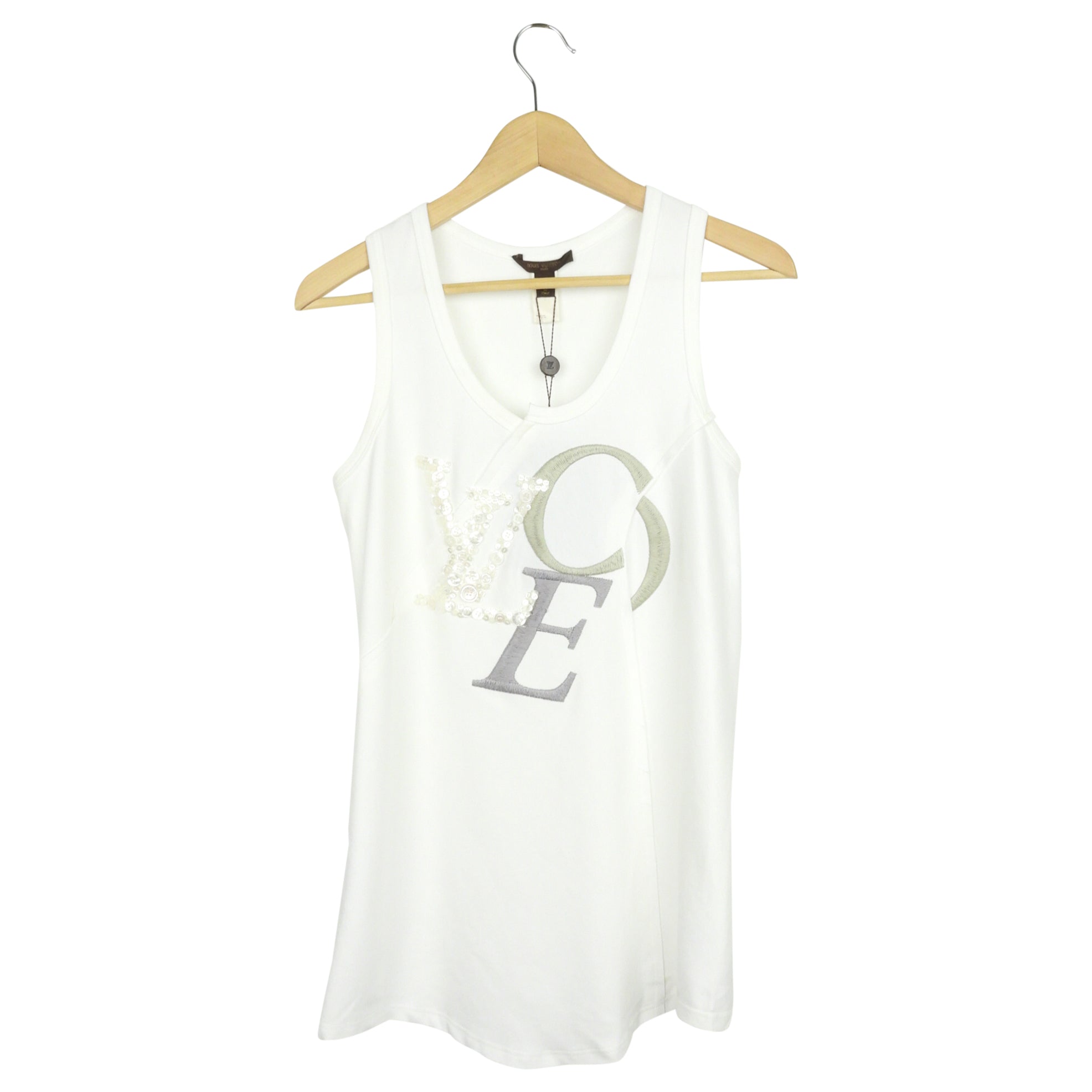 Louis Vuitton White Cotton Button Embellished LOVE Tank