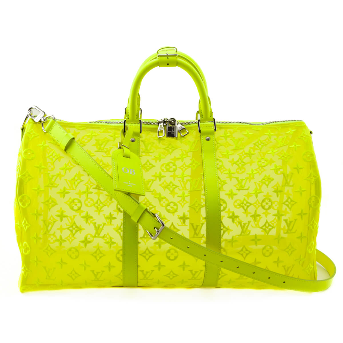 Louis Vuitton Yellow Monogram Fluo See Through Virgil Abloh Keepall Bandouliere 50
