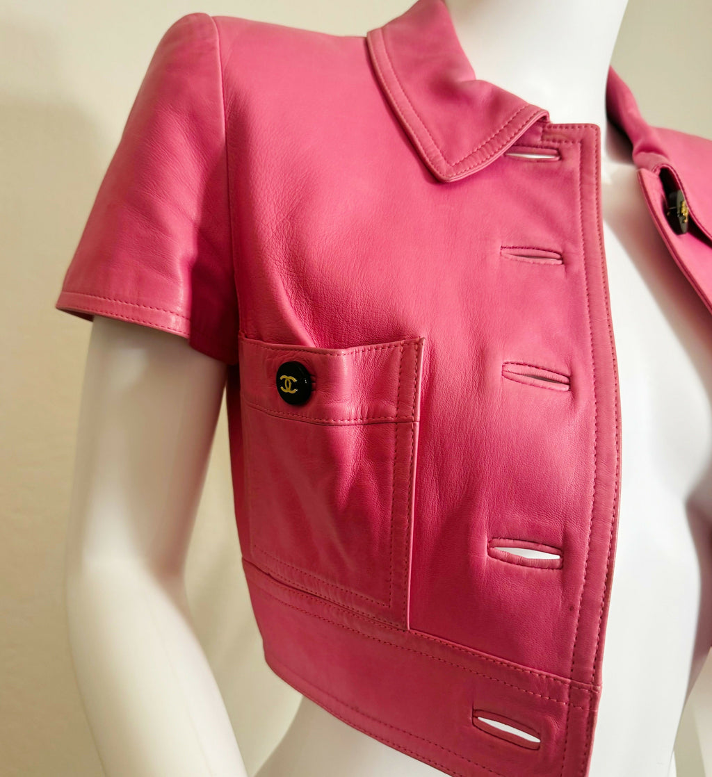 Chanel Vintage 1995 Barbie Pink Leather Cropped Jacket