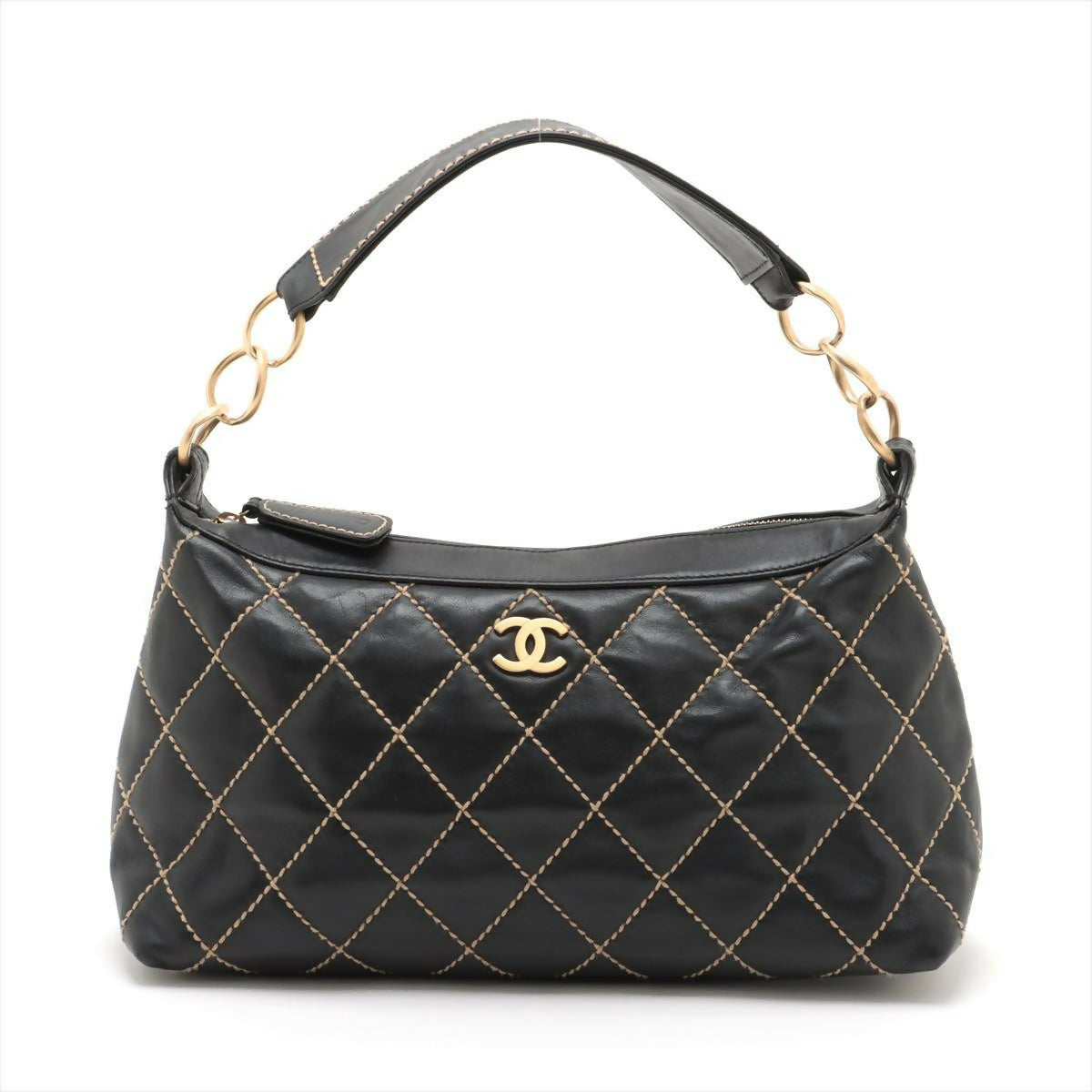 Chanel Vintage Black Lambskin Leather Handbag with Gold Hardware