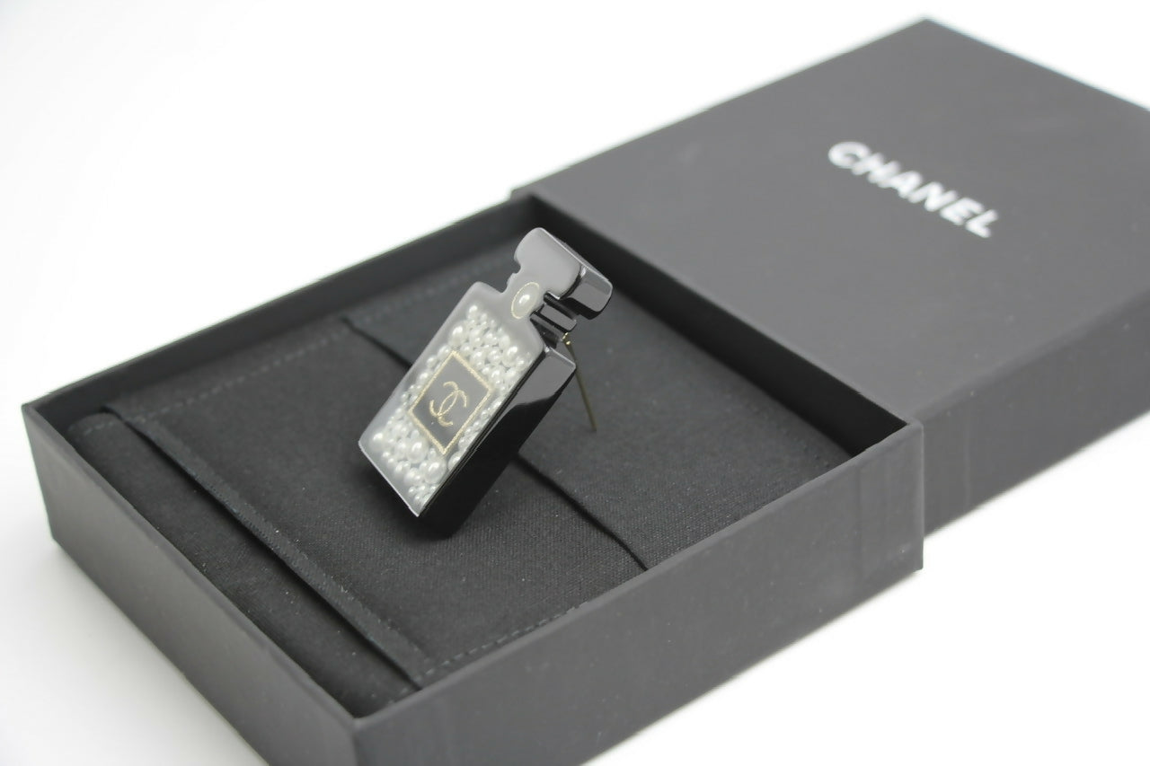 Chanel D18B Black Resin Bubble Perfume Bottle Brooch