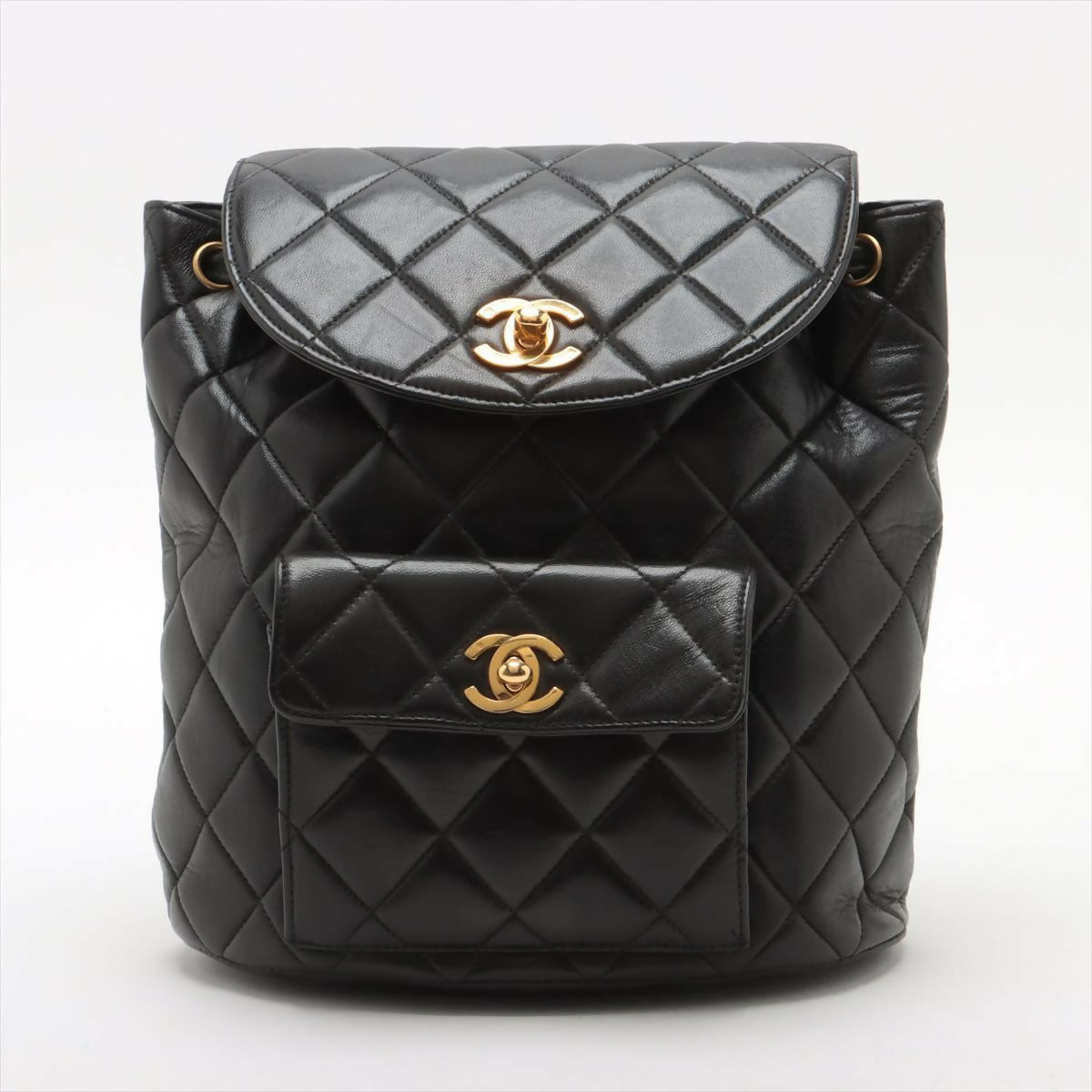 Chanel Vintage Black Lambskin Diamond-Quilted Flap Backpack