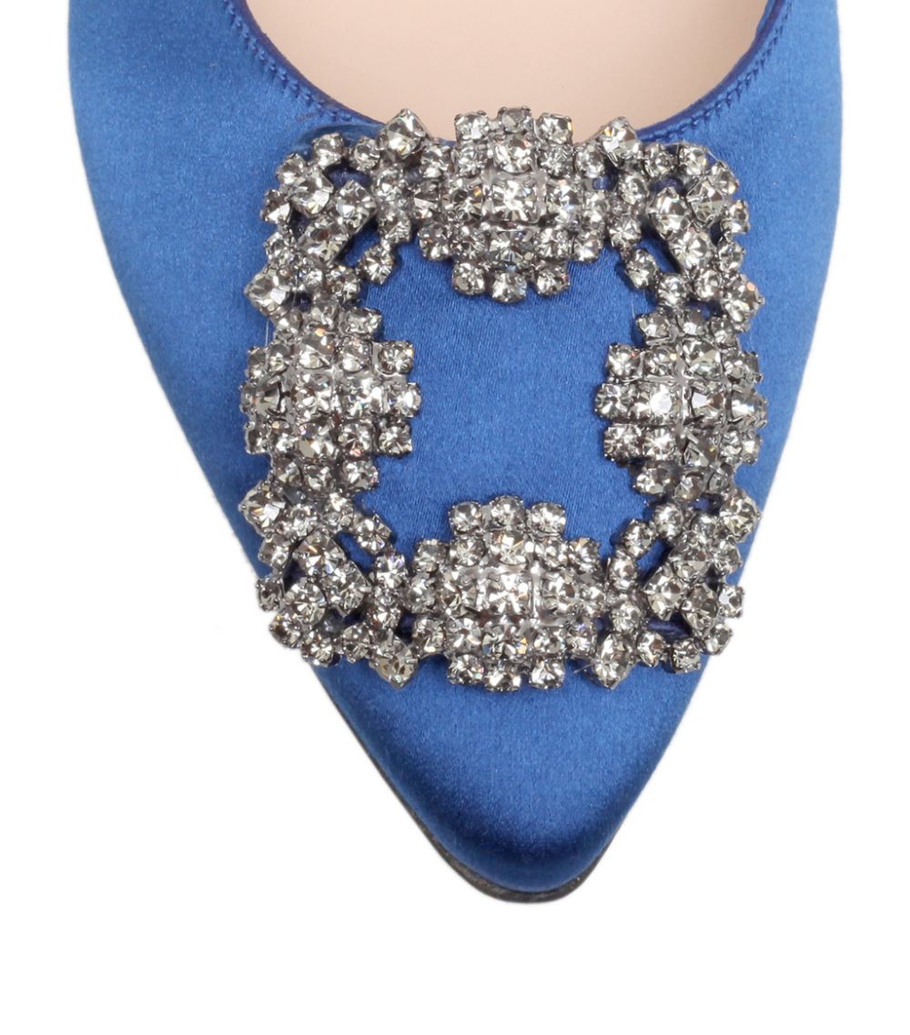 MANOLO BLAHNIK HANGISIFLAT SATIN JEWEL BUCKLE FLAT SHOES