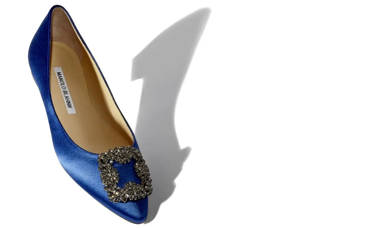 MANOLO BLAHNIK HANGISIFLAT SATIN JEWEL BUCKLE FLAT SHOES