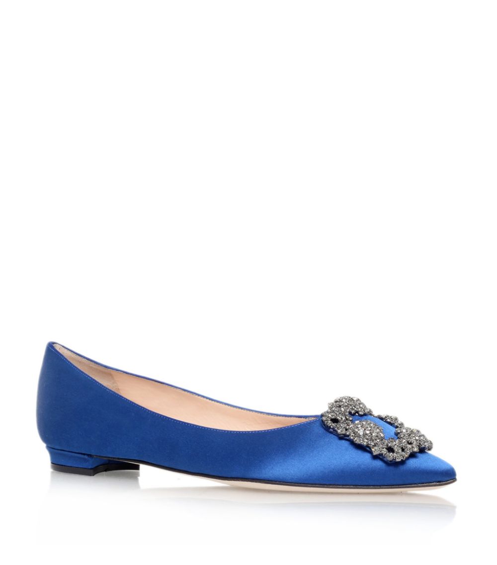 MANOLO BLAHNIK HANGISIFLAT SATIN JEWEL BUCKLE FLAT SHOES
