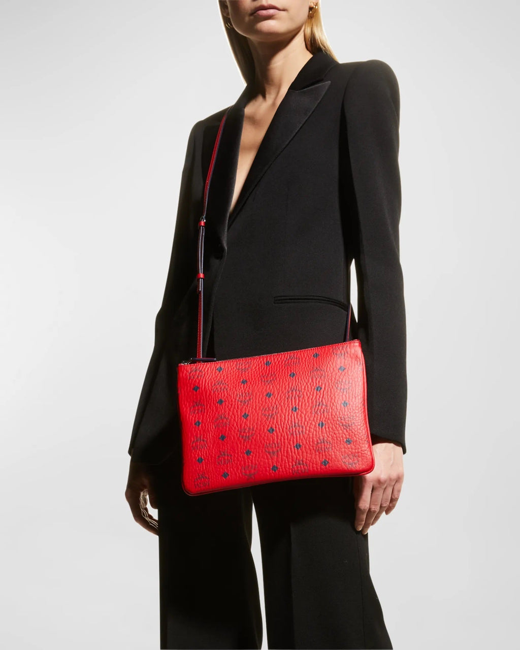 MCM LOGO CROSSBODY POUCH/ CLUTCH VISETOS CANDY RED