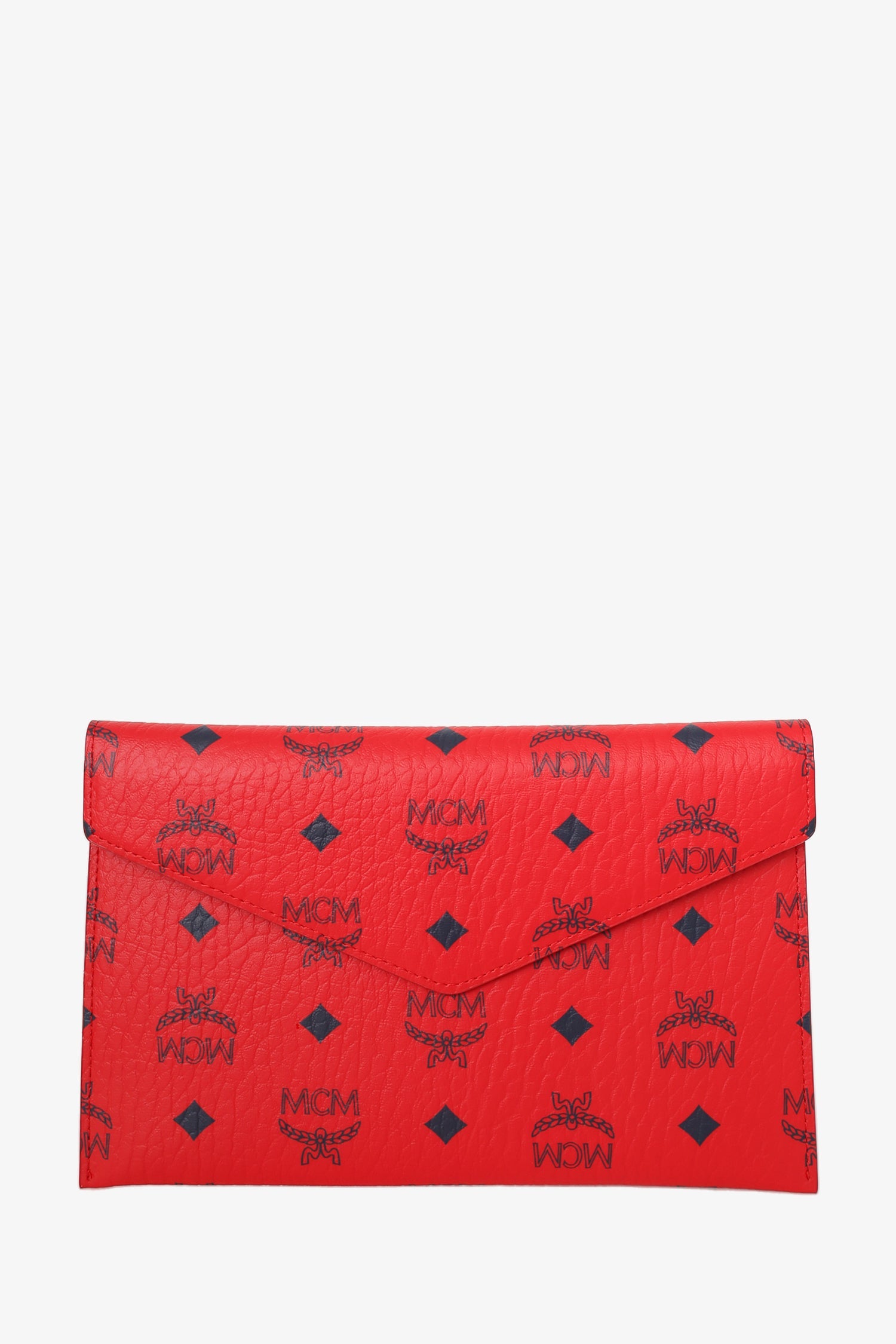 MCM Red Leather Envelope Clutch with Strap