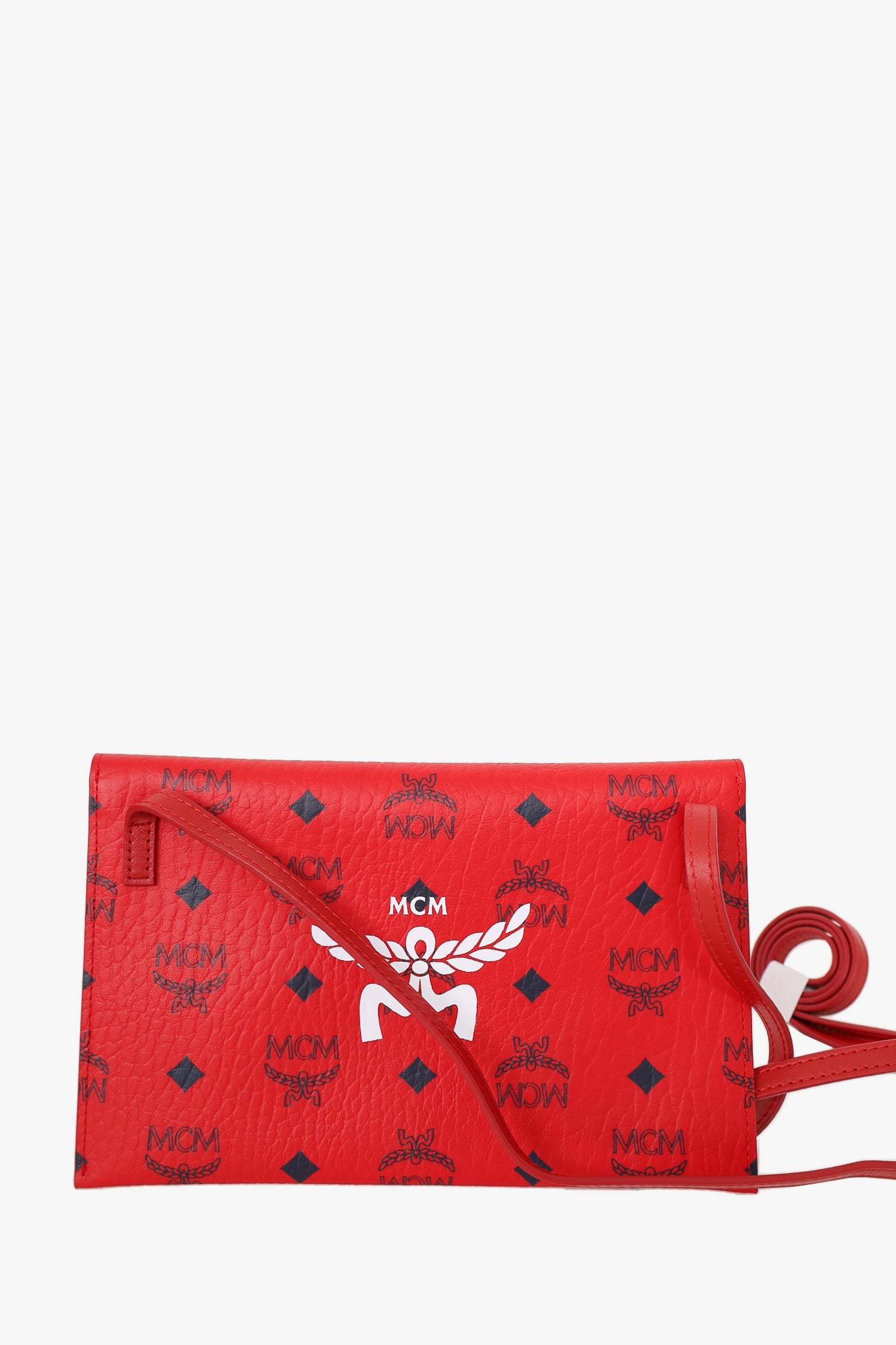 MCM Red Leather Envelope Clutch with Strap