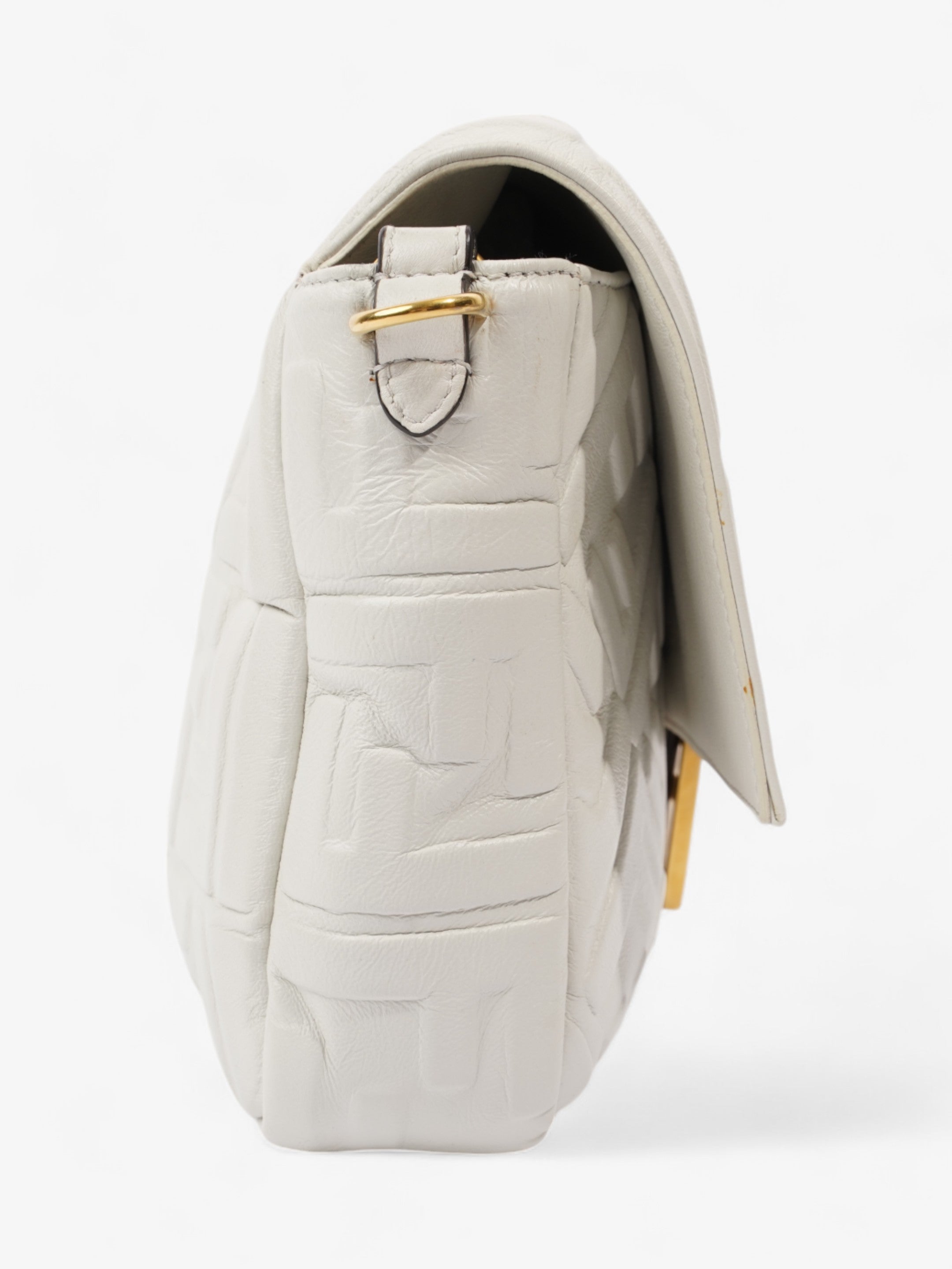 Fendi Baguette White Embossed Leather