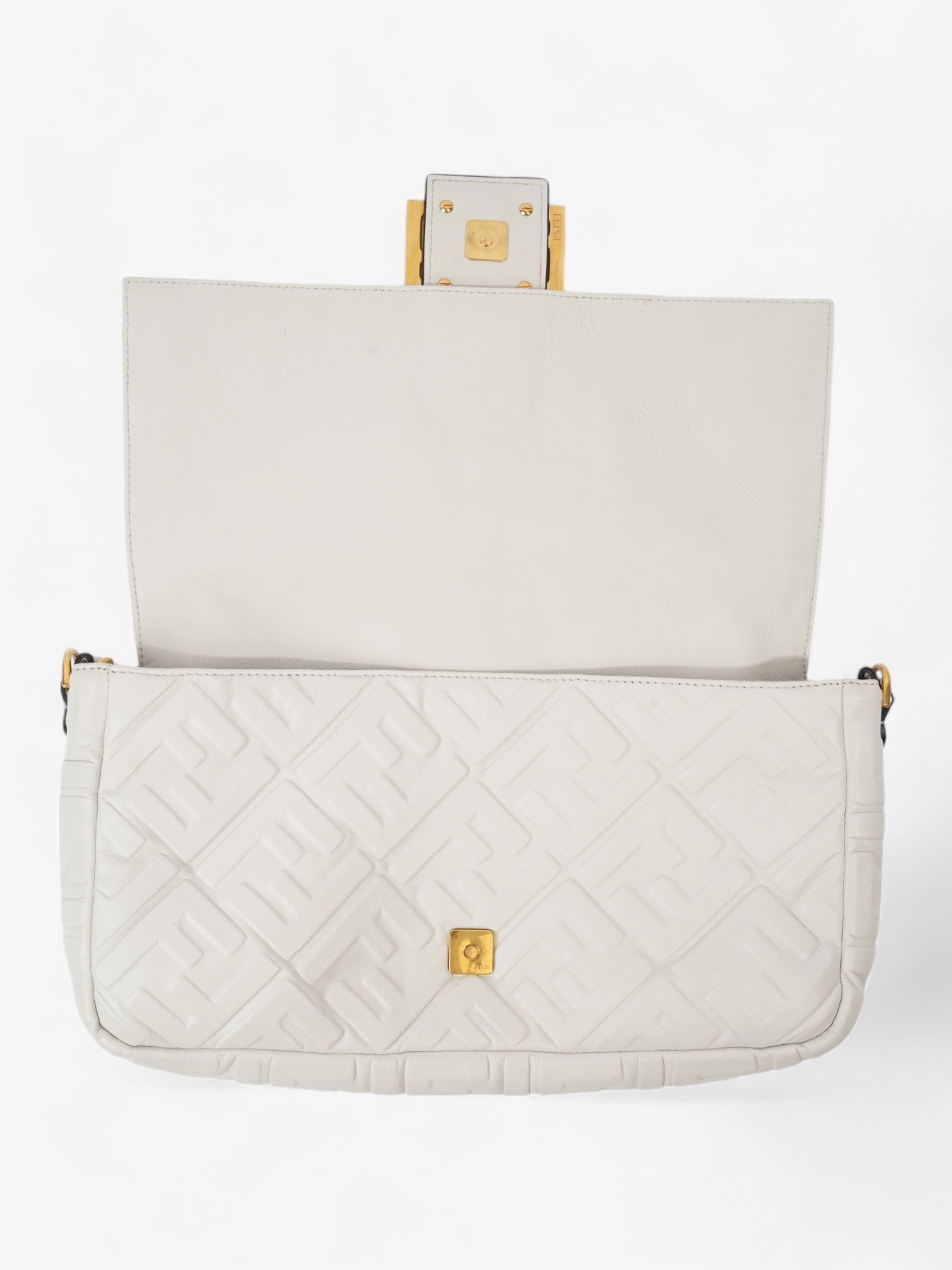Fendi Baguette White Embossed Leather