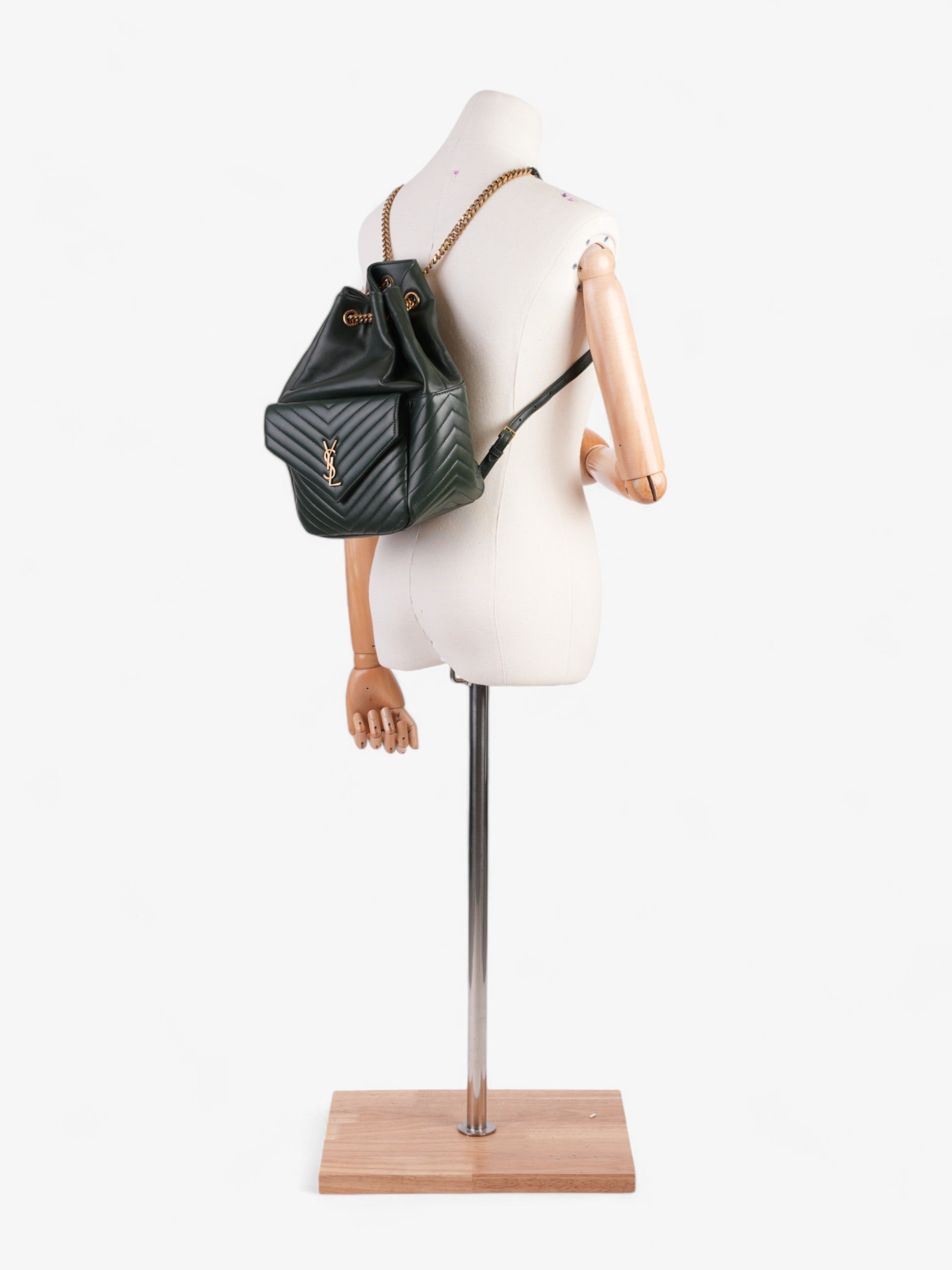 Saint Laurent Joe Monogram Backpack Dark Green Matelasse Leather