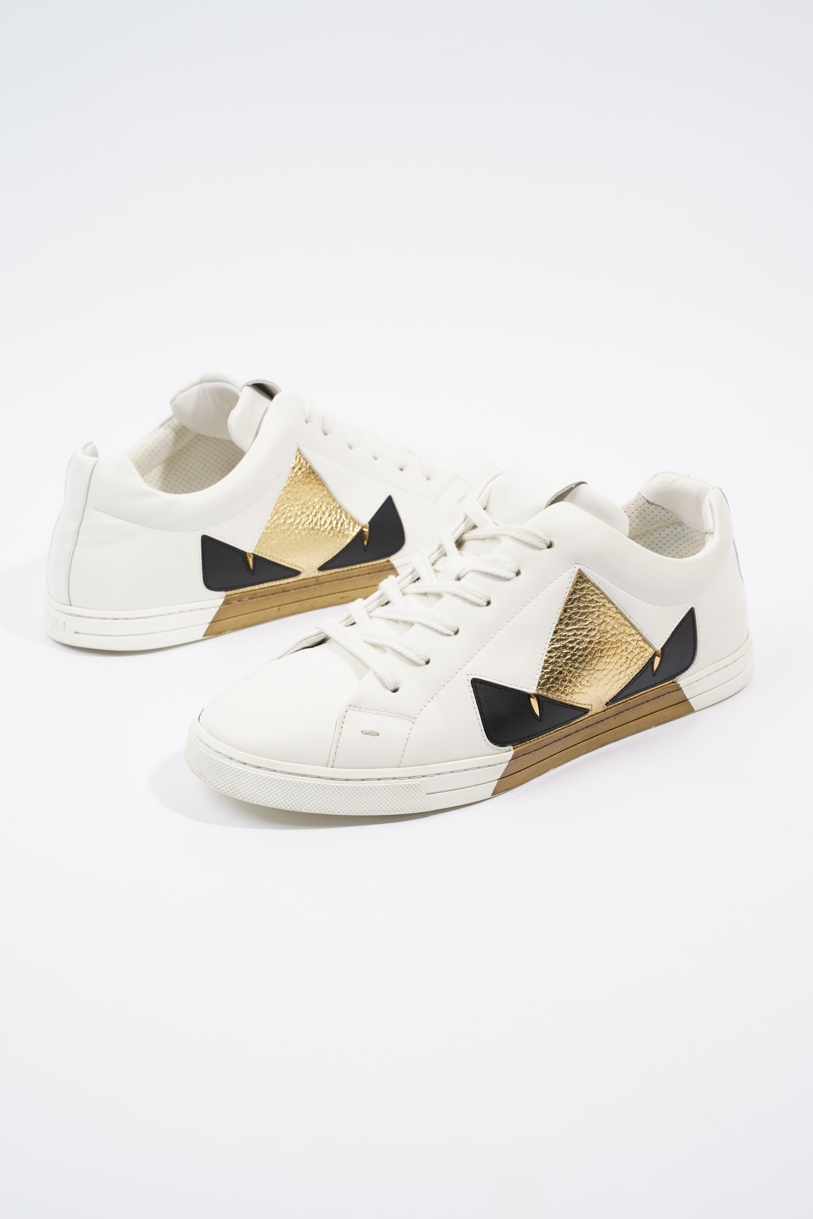 Fendi Monster Eyes Sneaker White / Gold / Black Leather EU 42 UK 8