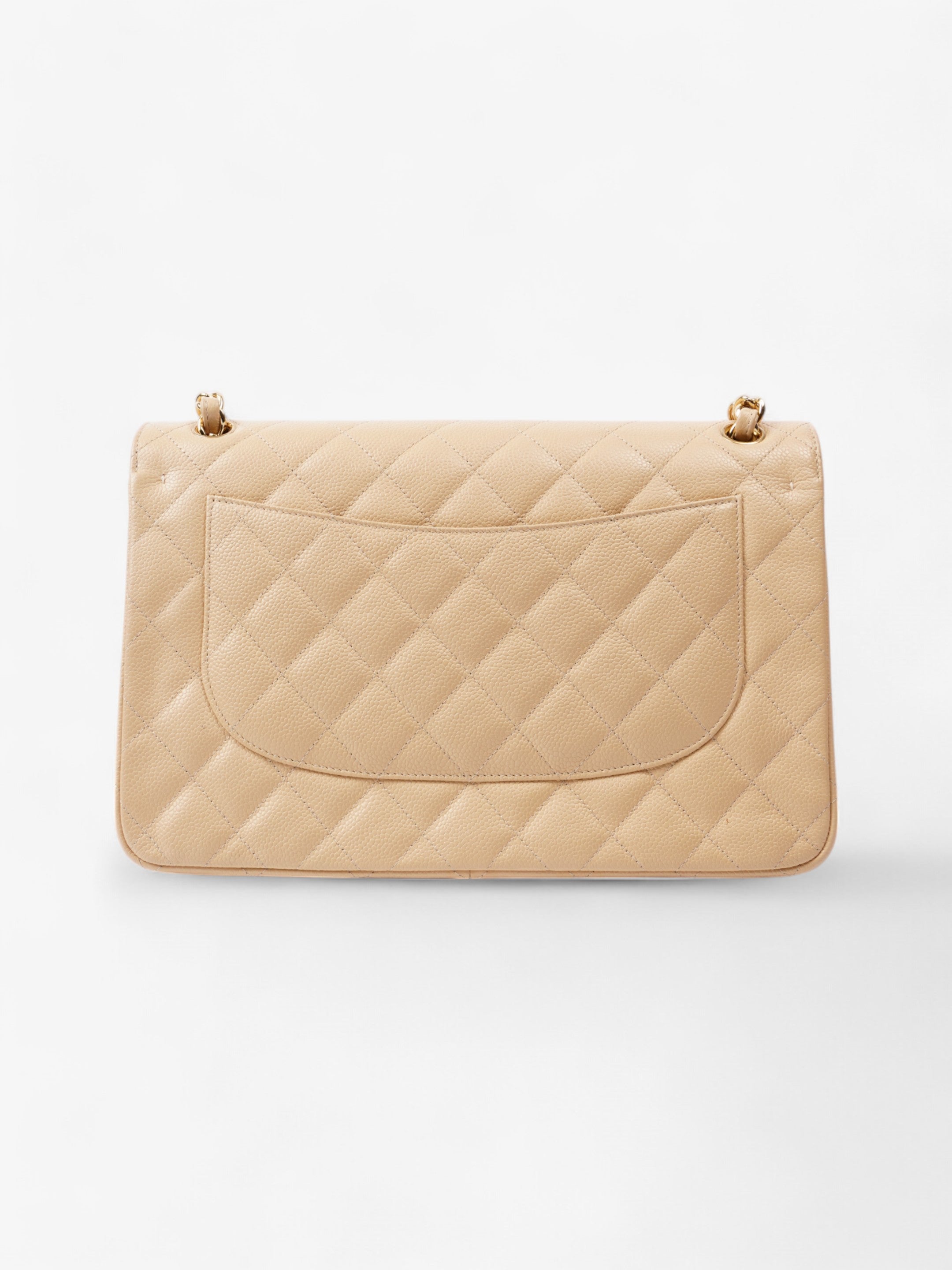 Chanel Classic Double Flap Beige Caviar Leather Jumbo