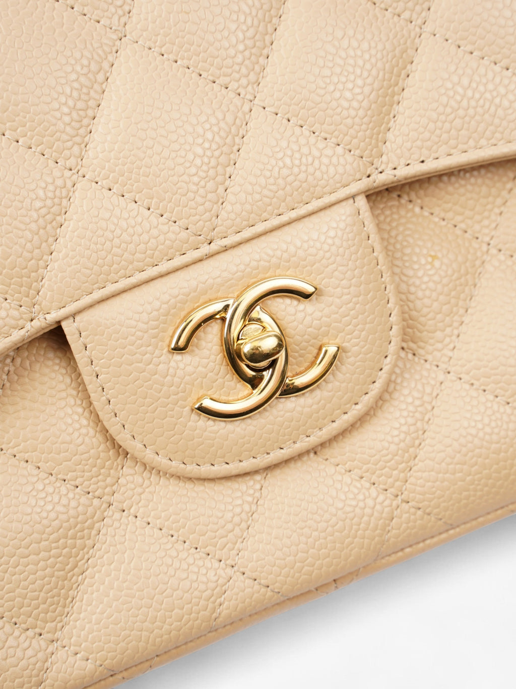 Chanel Classic Double Flap Beige Caviar Leather Jumbo