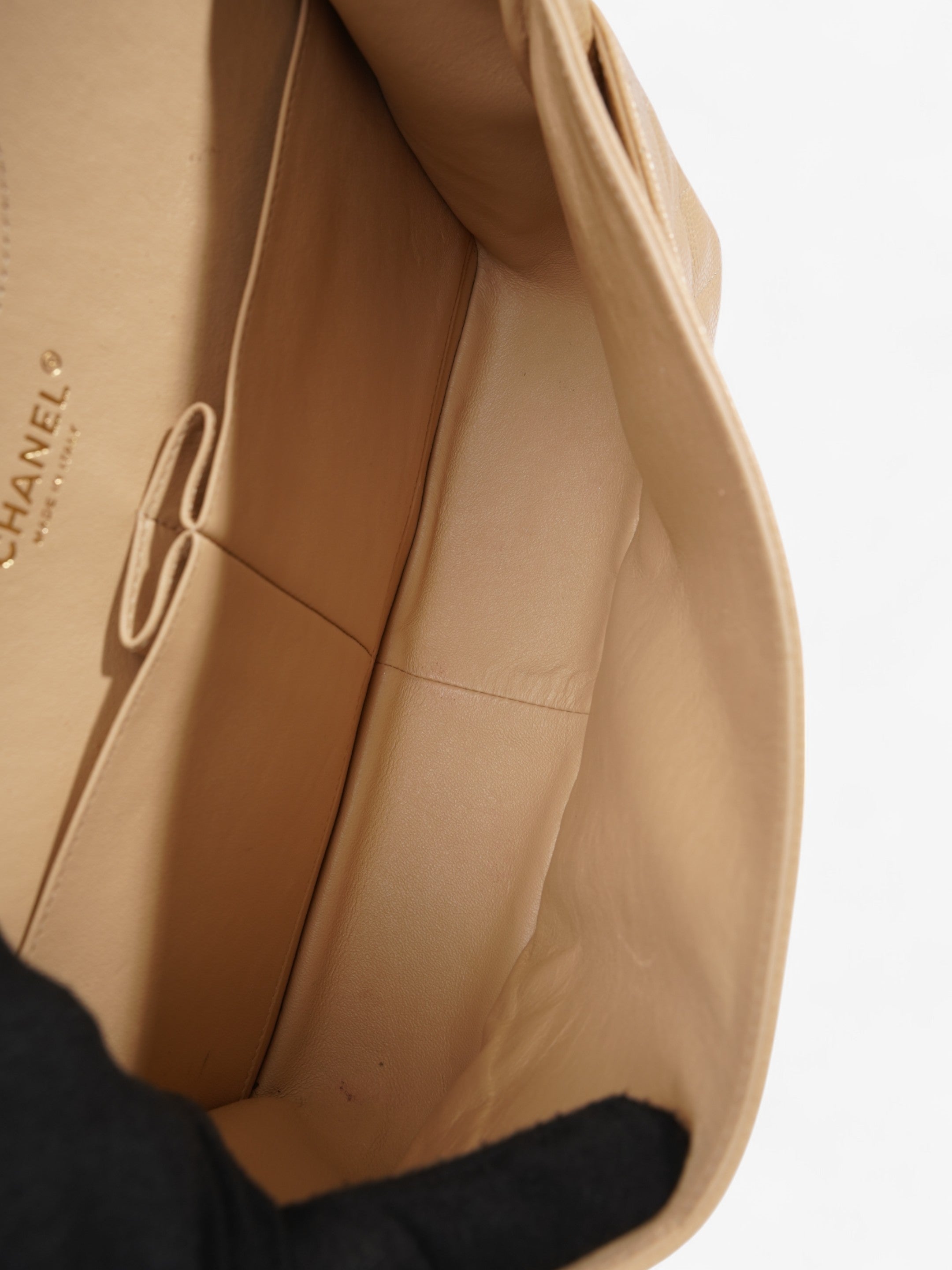 Chanel Classic Double Flap Beige Caviar Leather Jumbo