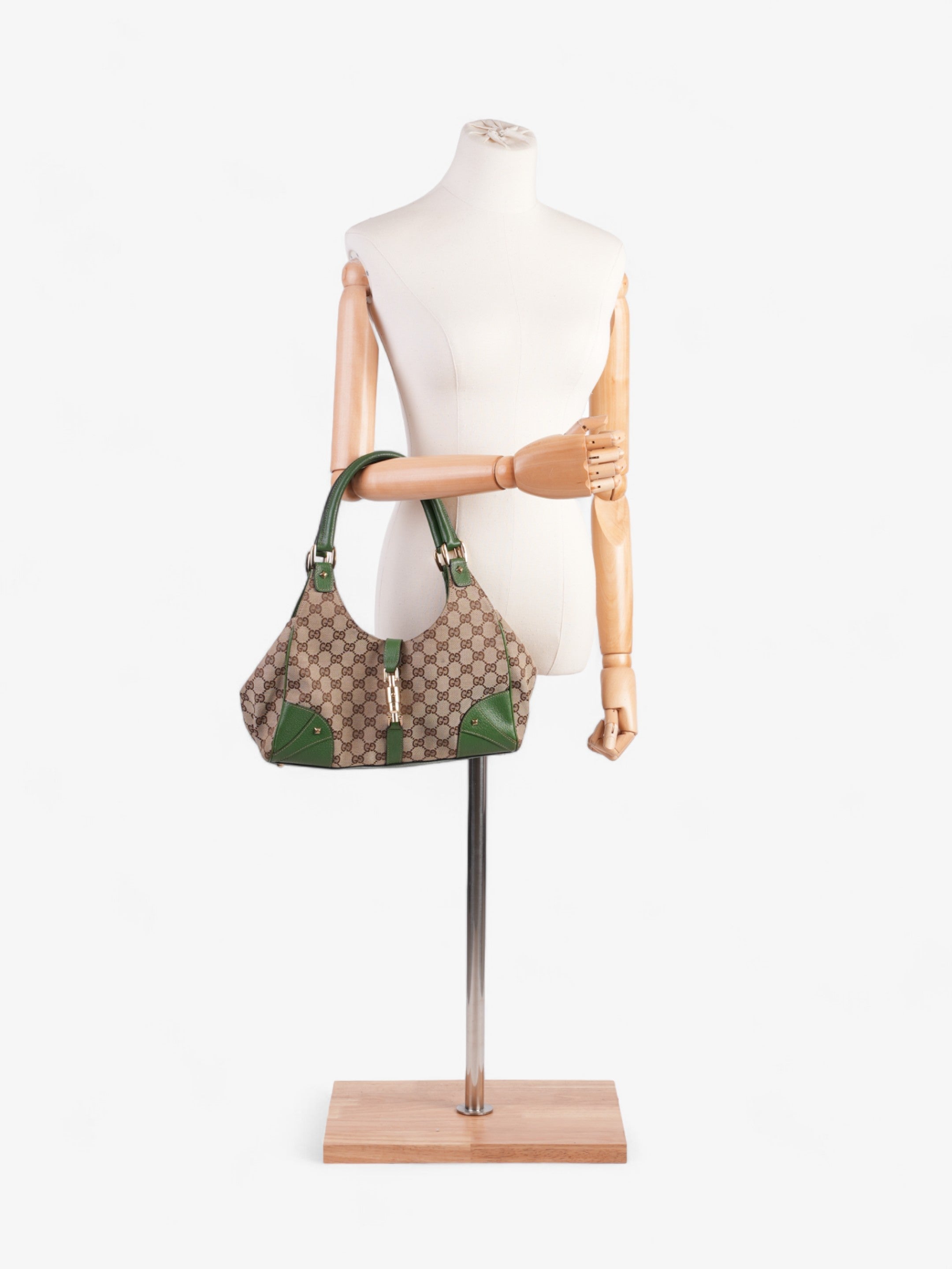 Gucci Jackie Beige And Ebony GG Supreme / Green Canvas