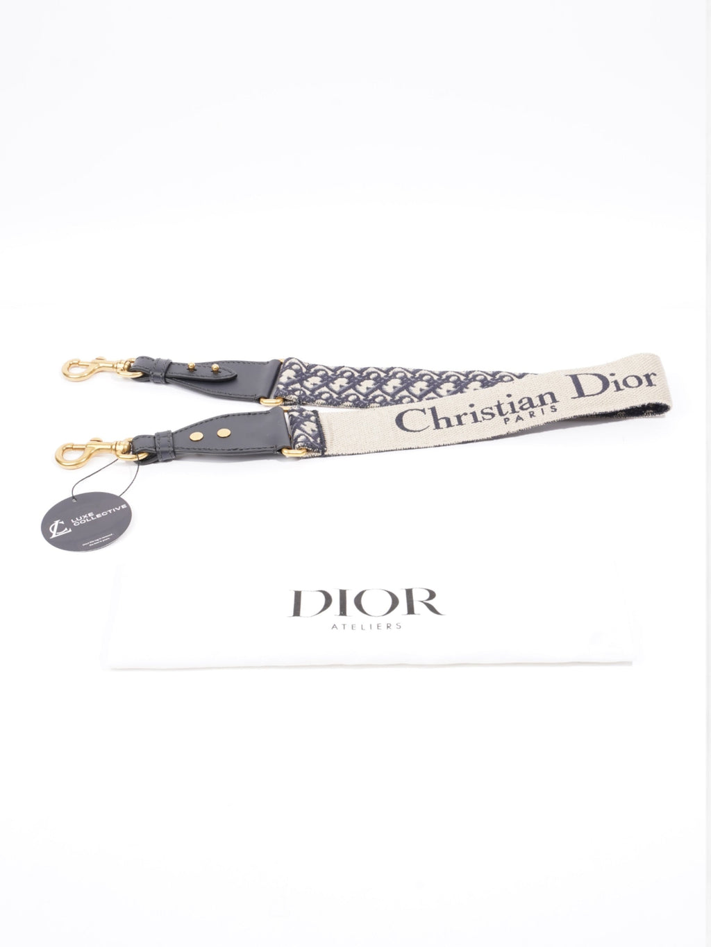 Christian Dior Adjustable Shoulder Strap With Ring Blue Oblique / Gold Cotton