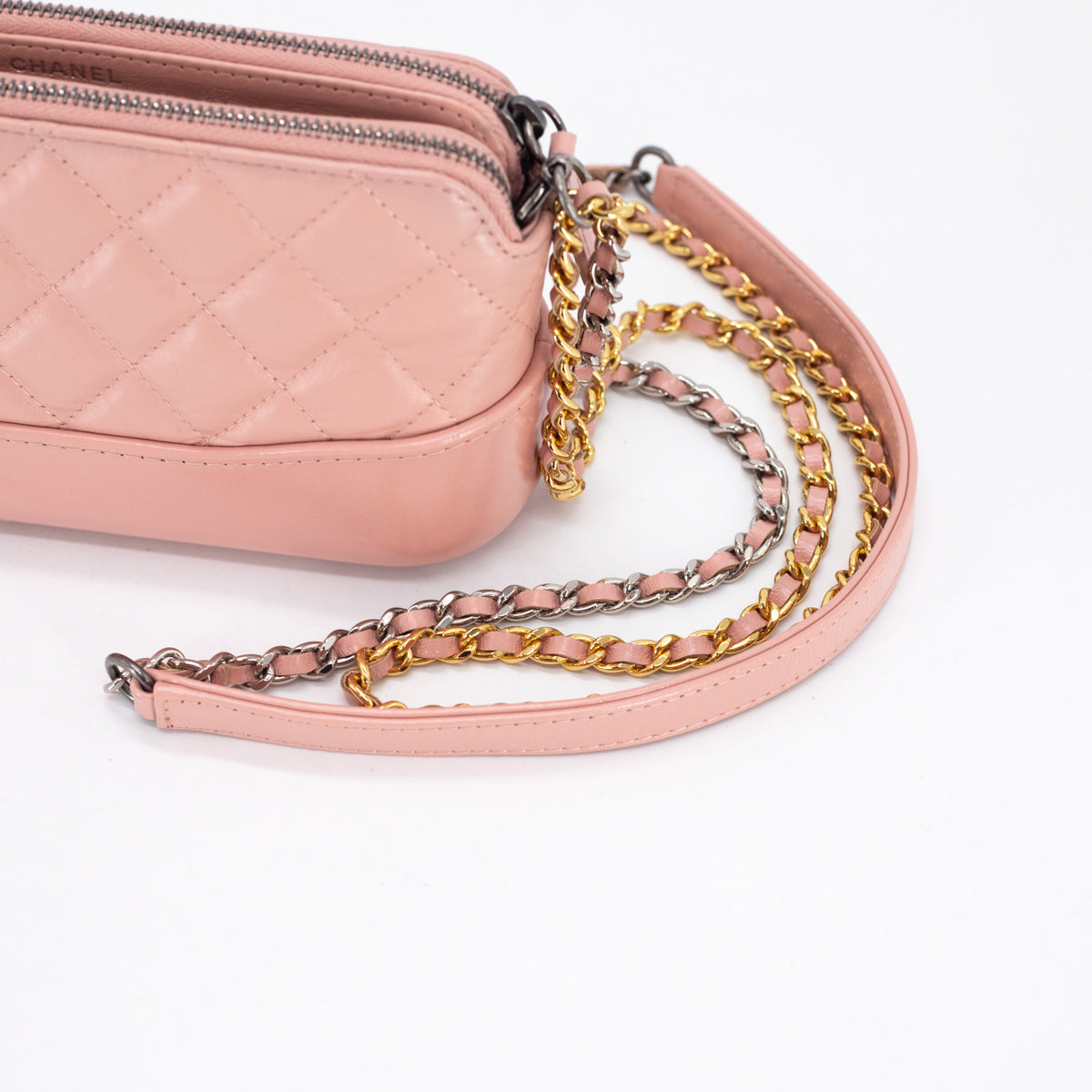 Chanel Quilted Calfskin Gabrielle Clutch On Chain Light Pink