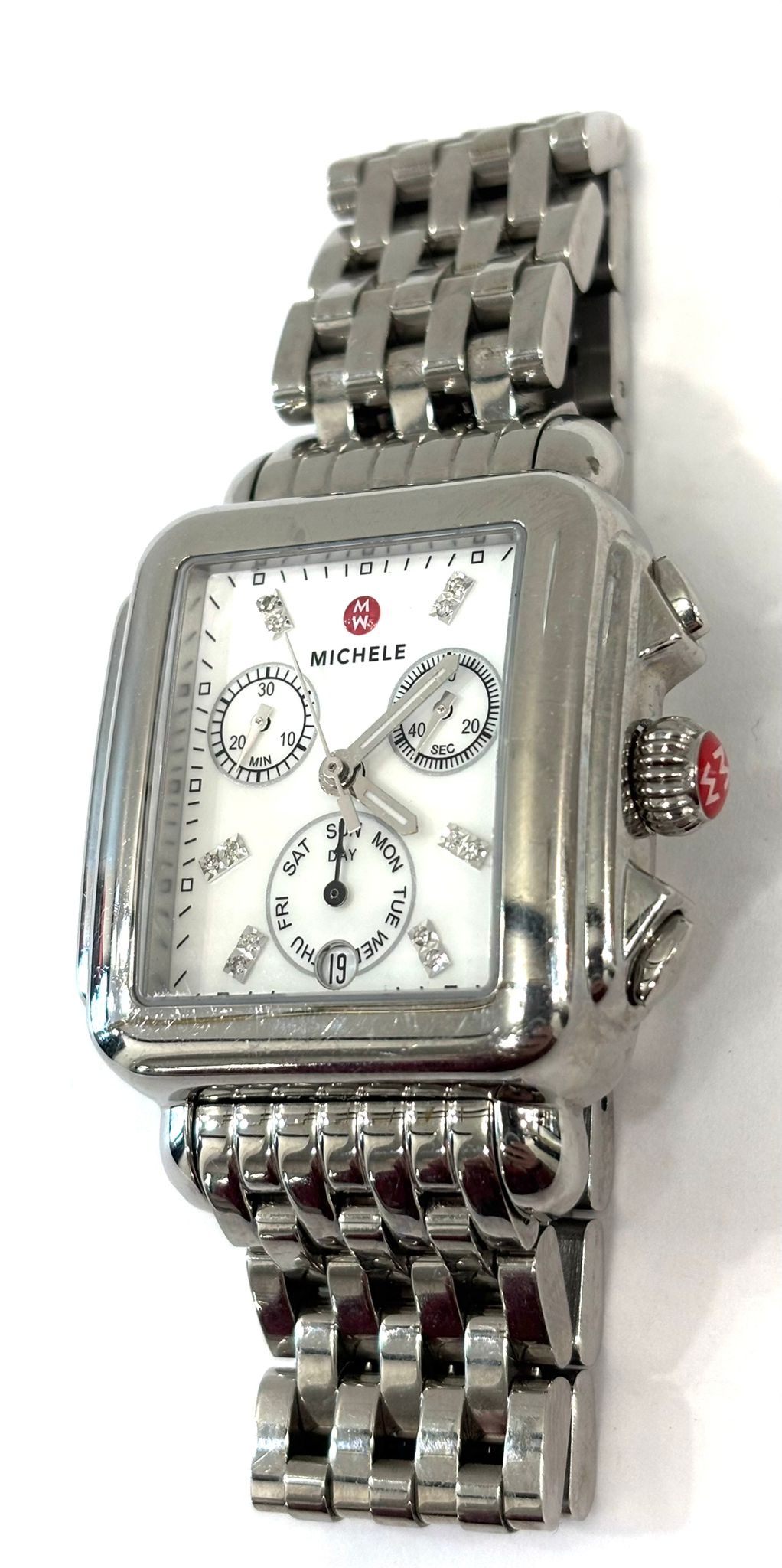 MICHELE DECO DIAMOND DIAL STAINLESS STEEL WATCH