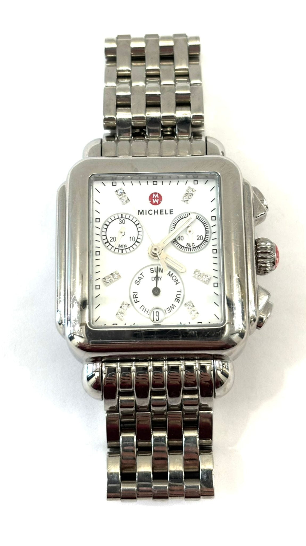 MICHELE DECO DIAMOND DIAL STAINLESS STEEL WATCH