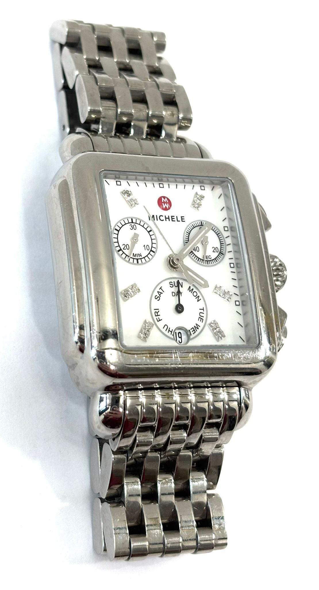 MICHELE DECO DIAMOND DIAL STAINLESS STEEL WATCH