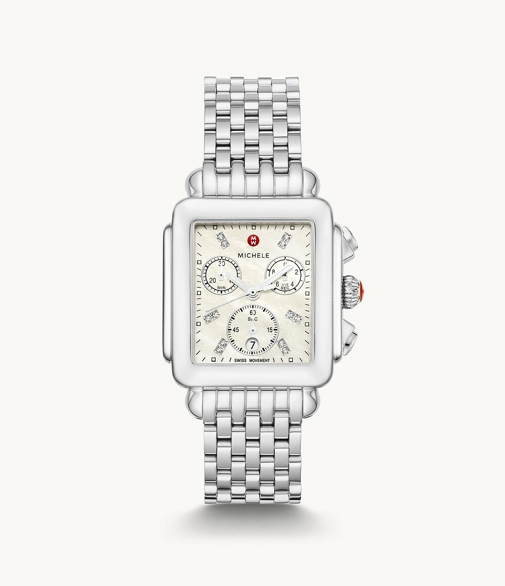 MICHELE DECO DIAMOND DIAL STAINLESS STEEL WATCH