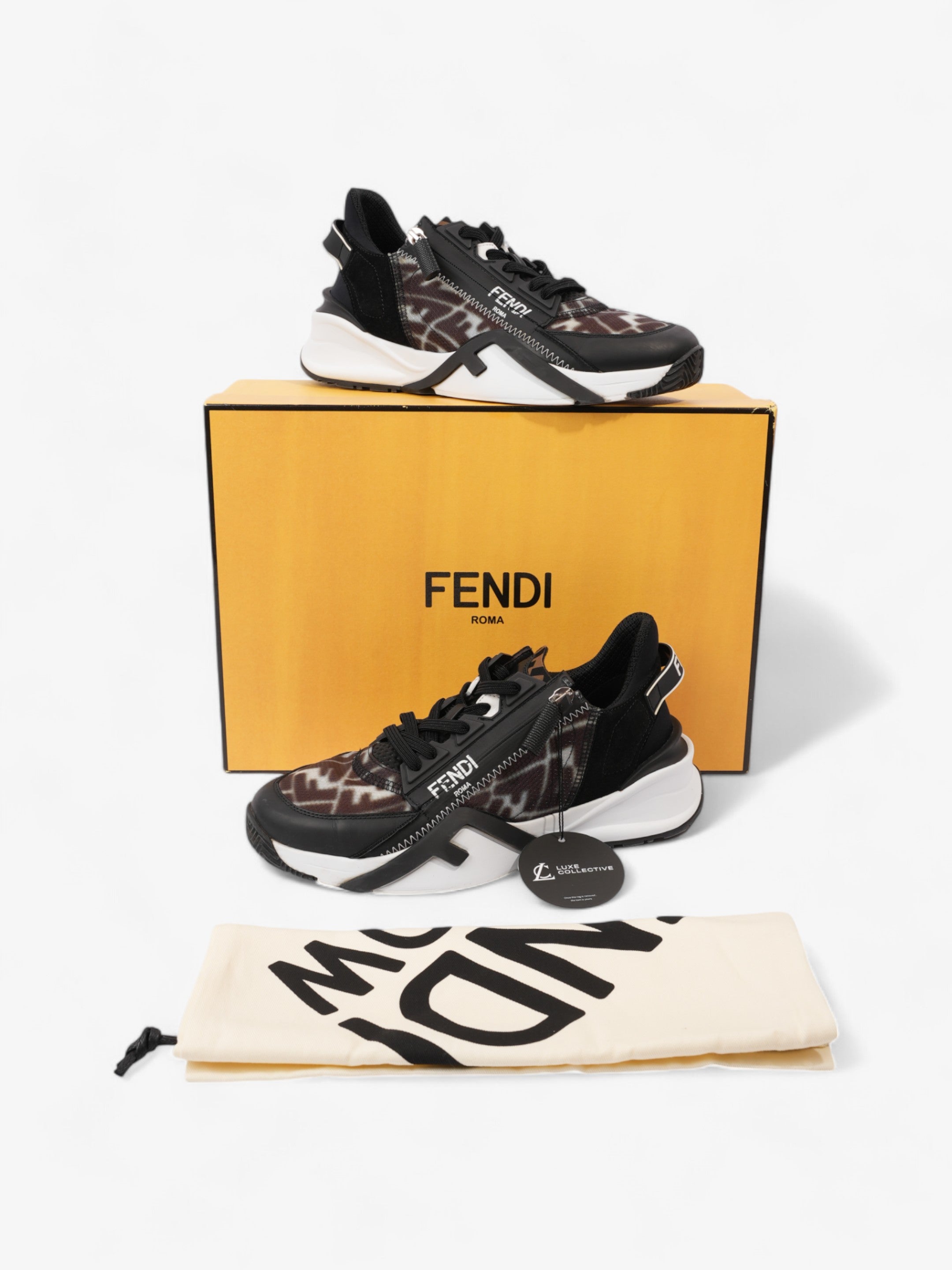 Fendi Flow Sneakers Black / White Canvas EU 38 UK 5