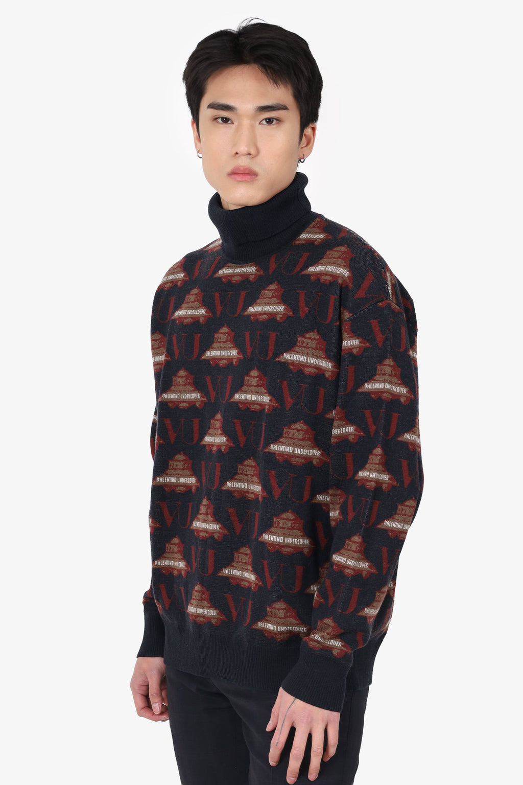 Valentino X Undercover Grey/Burgundy Wool UFO Turtle Neck Sweater Estimated Size M Mens