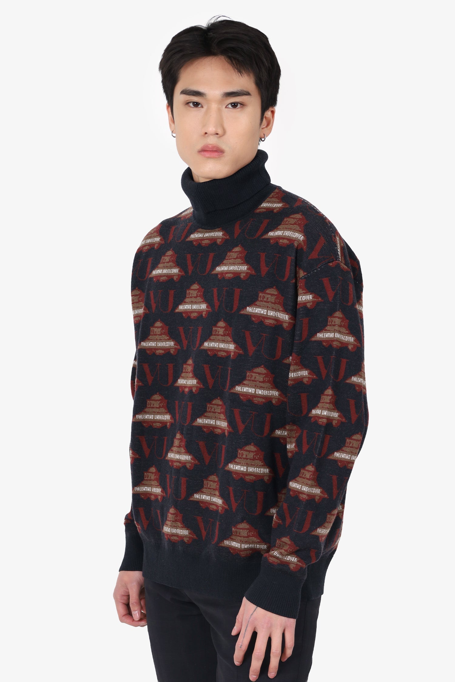Valentino X Undercover Grey/Burgundy Wool UFO Turtle Neck Sweater Estimated Size M Mens