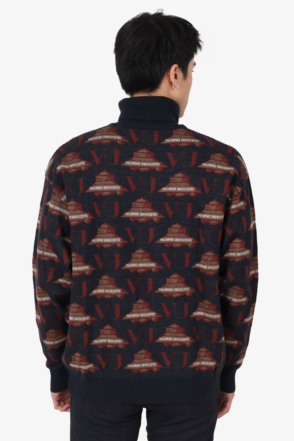 Valentino X Undercover Grey/Burgundy Wool UFO Turtle Neck Sweater Estimated Size M Mens