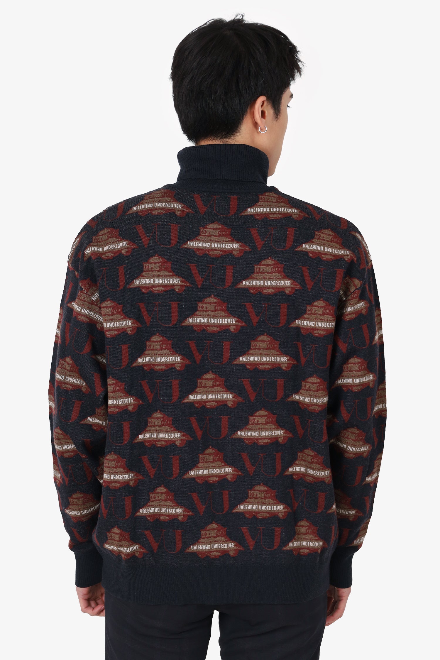 Valentino X Undercover Grey/Burgundy Wool UFO Turtle Neck Sweater Estimated Size M Mens